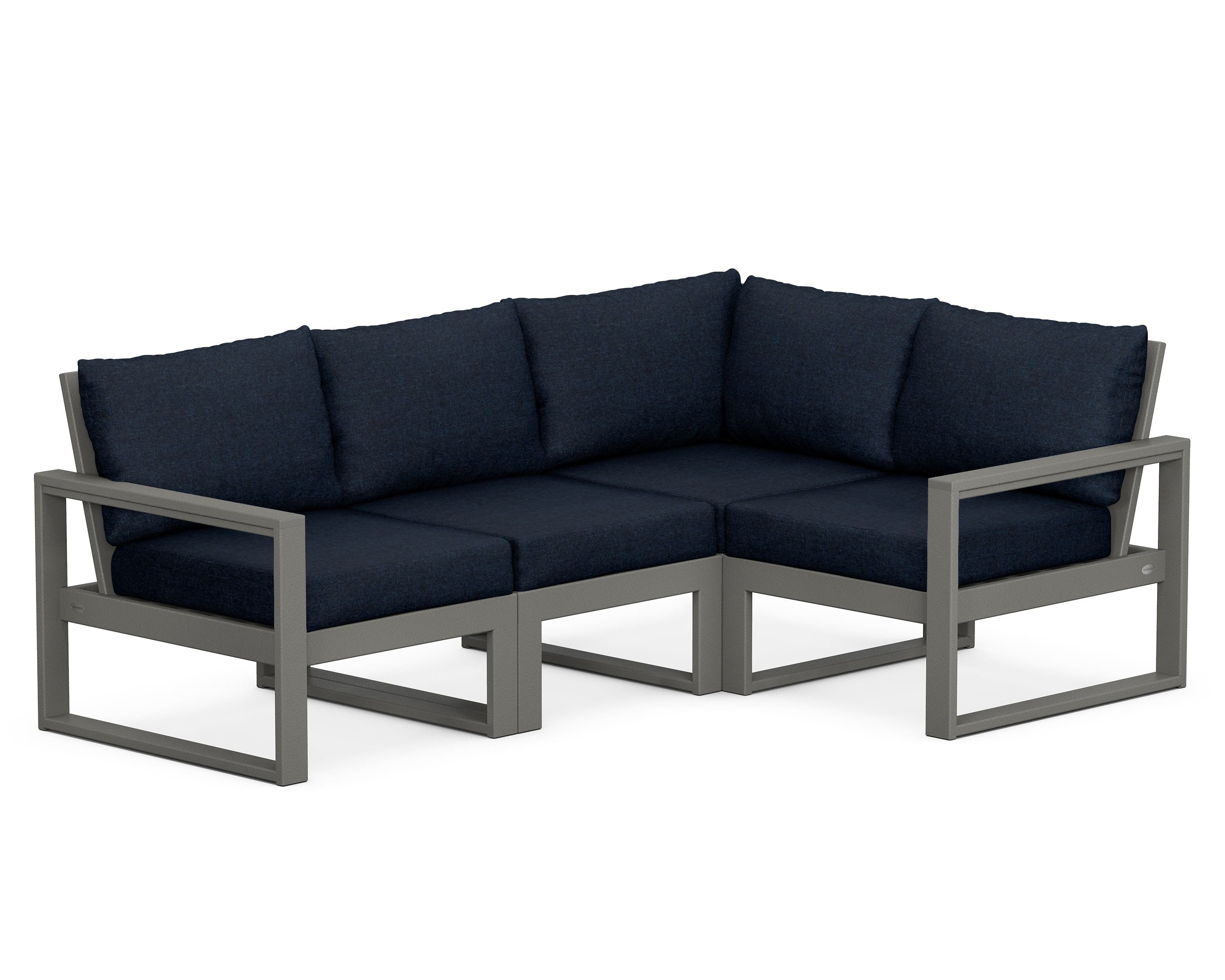 POLYWOOD® EDGE 4-Piece Modular Deep Seating Set in Slate Grey / Marine Indigo
