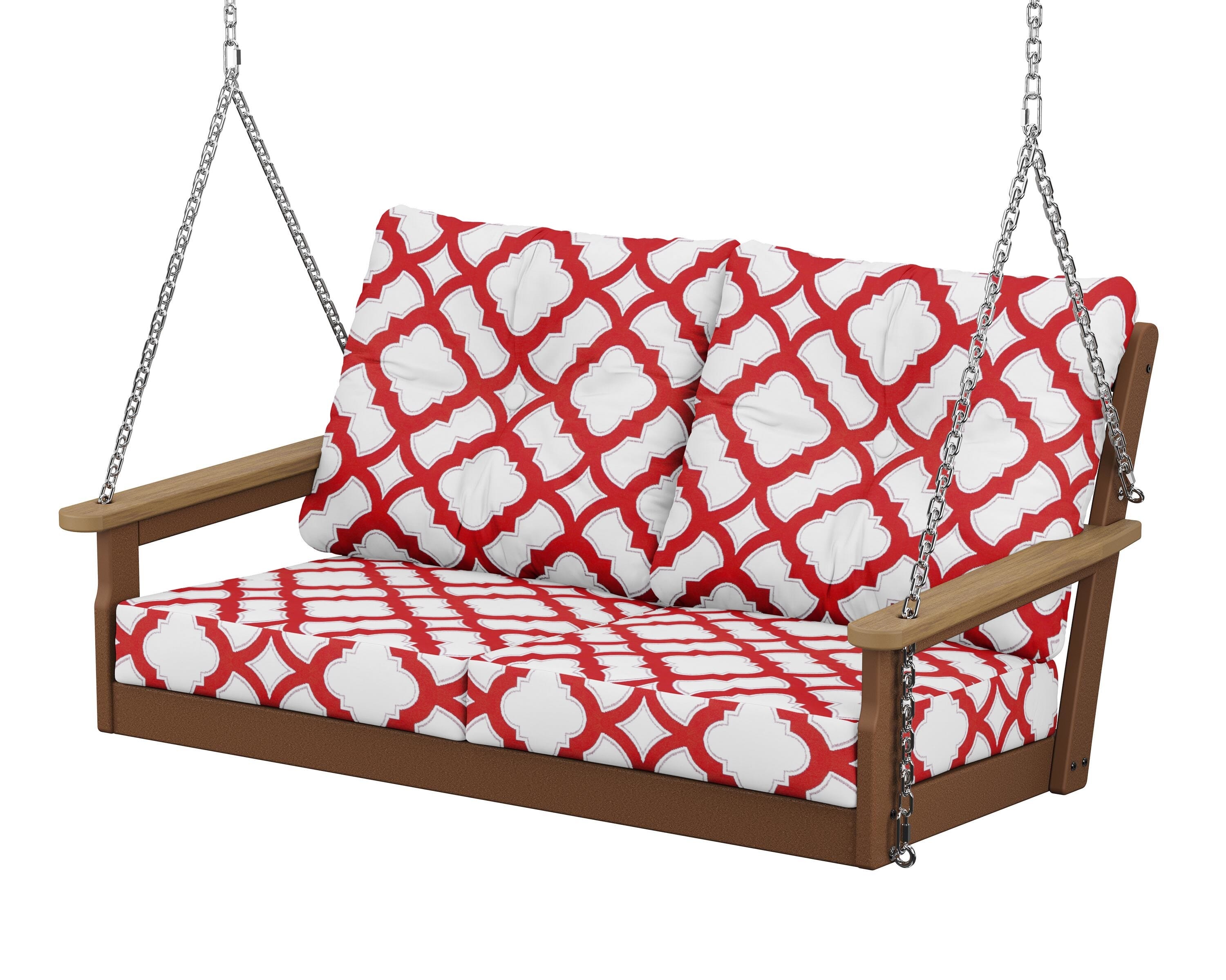 POLYWOOD® Vineyard Deep Seating Swing in Teak / Natural / Trellis Crimson