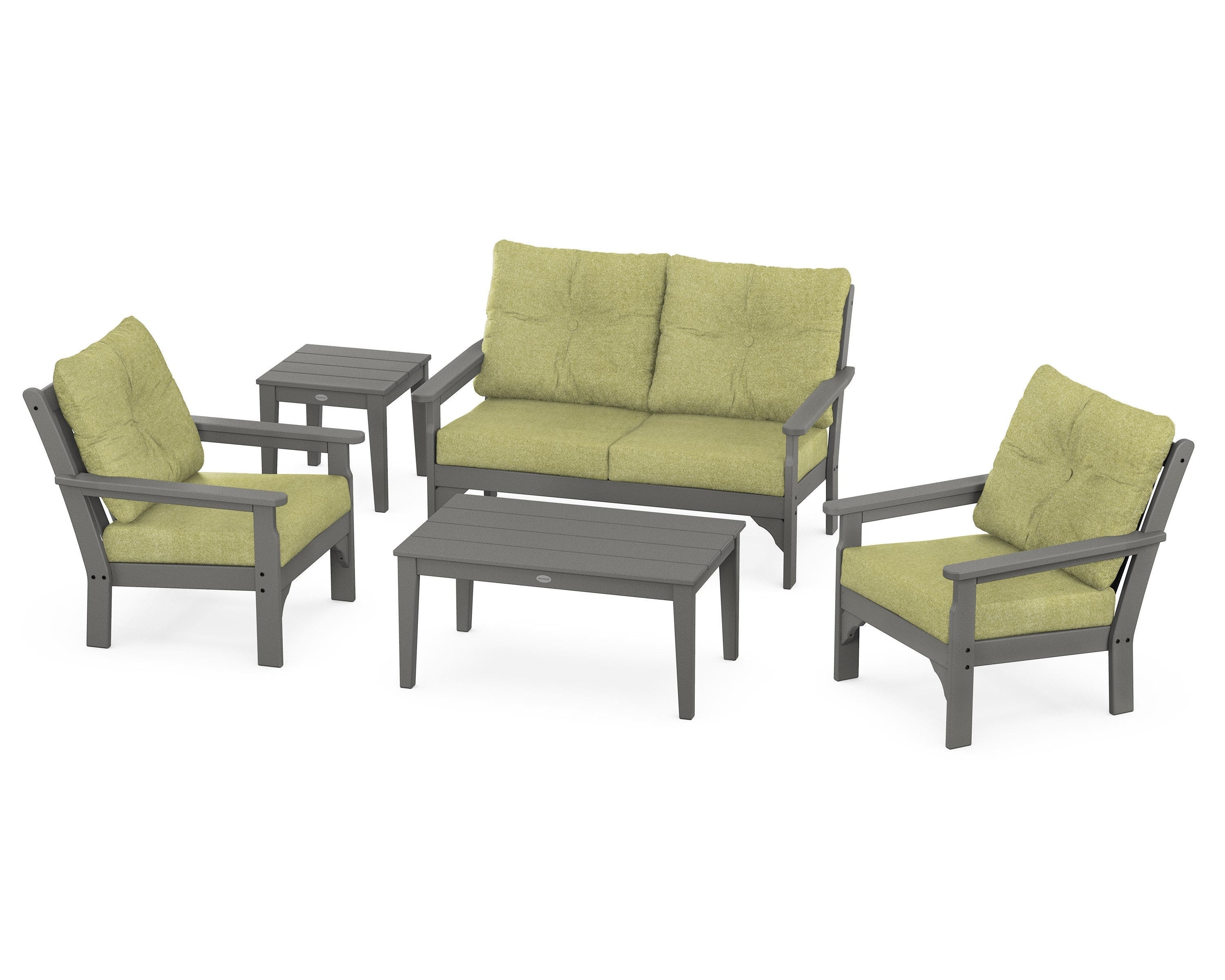 POLYWOOD® Vineyard 5-Piece Deep Seating Set in Slate Grey / Chartreuse Boucle