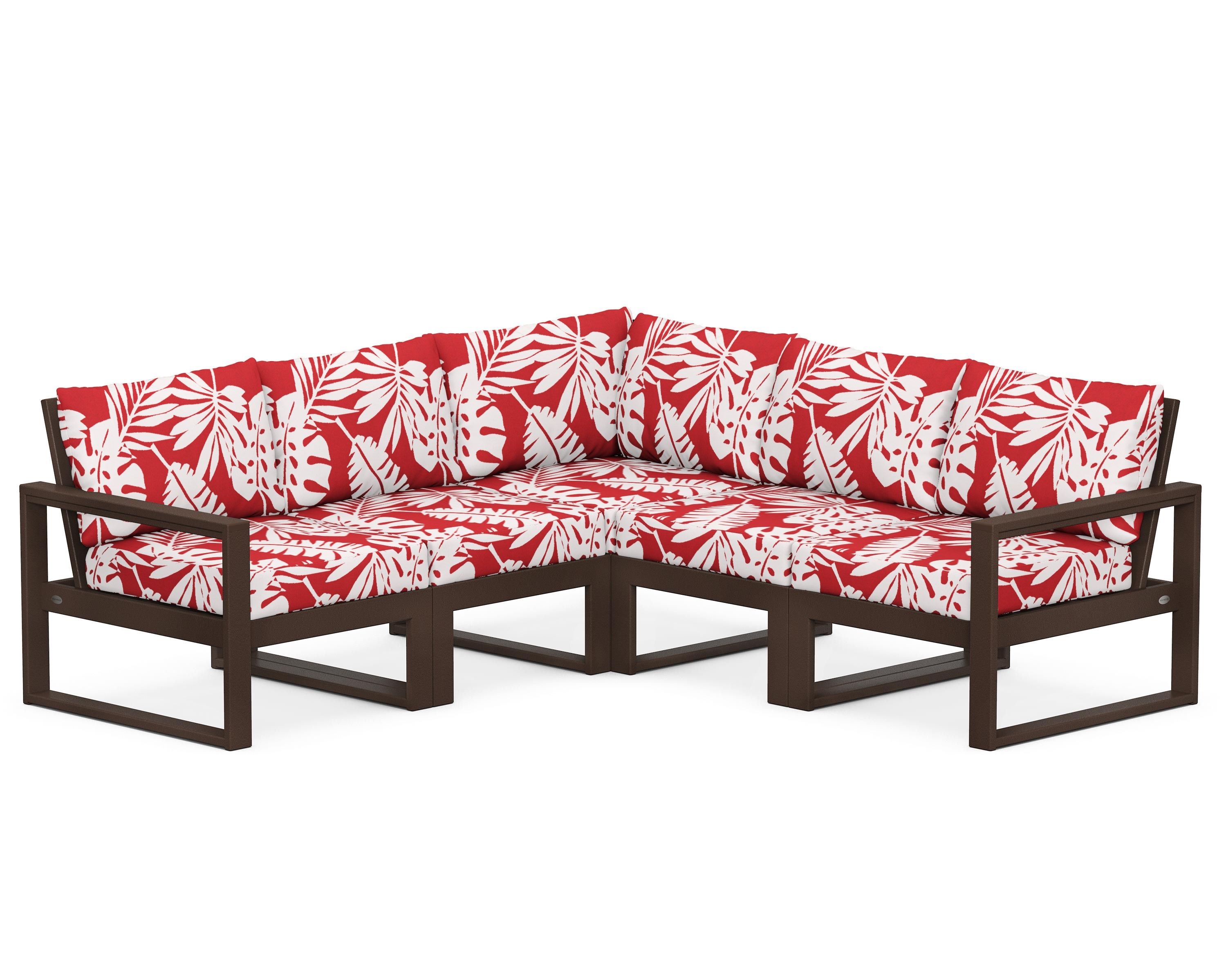 POLYWOOD® EDGE 5-Piece Modular Deep Seating Set in Mahogany / Leaf Crimson