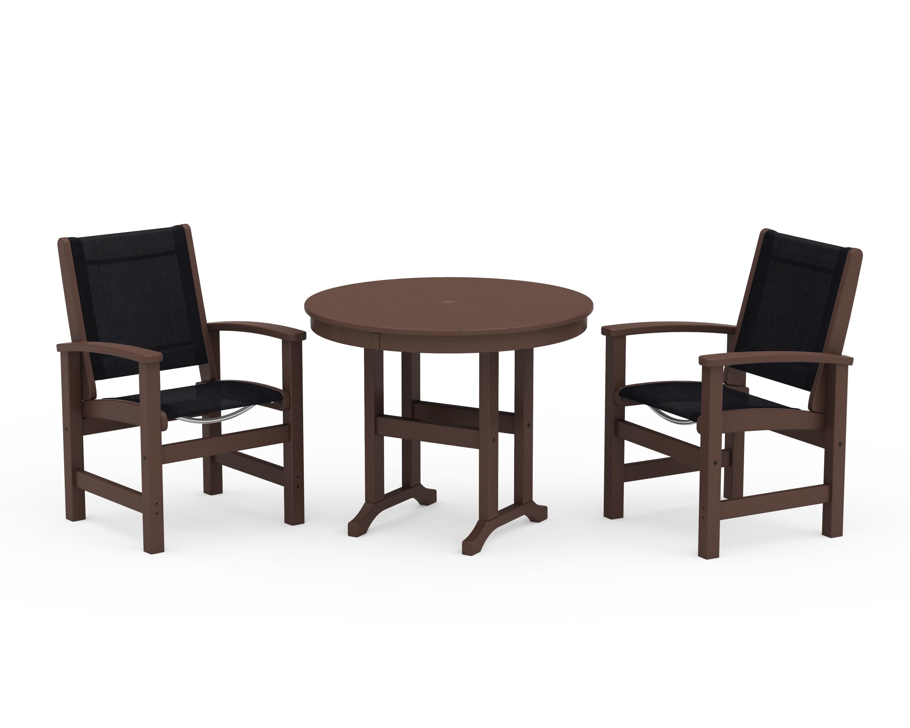 POLYWOOD® Coastal 3-Piece Round Dining Set in Mahogany / Black Sling
