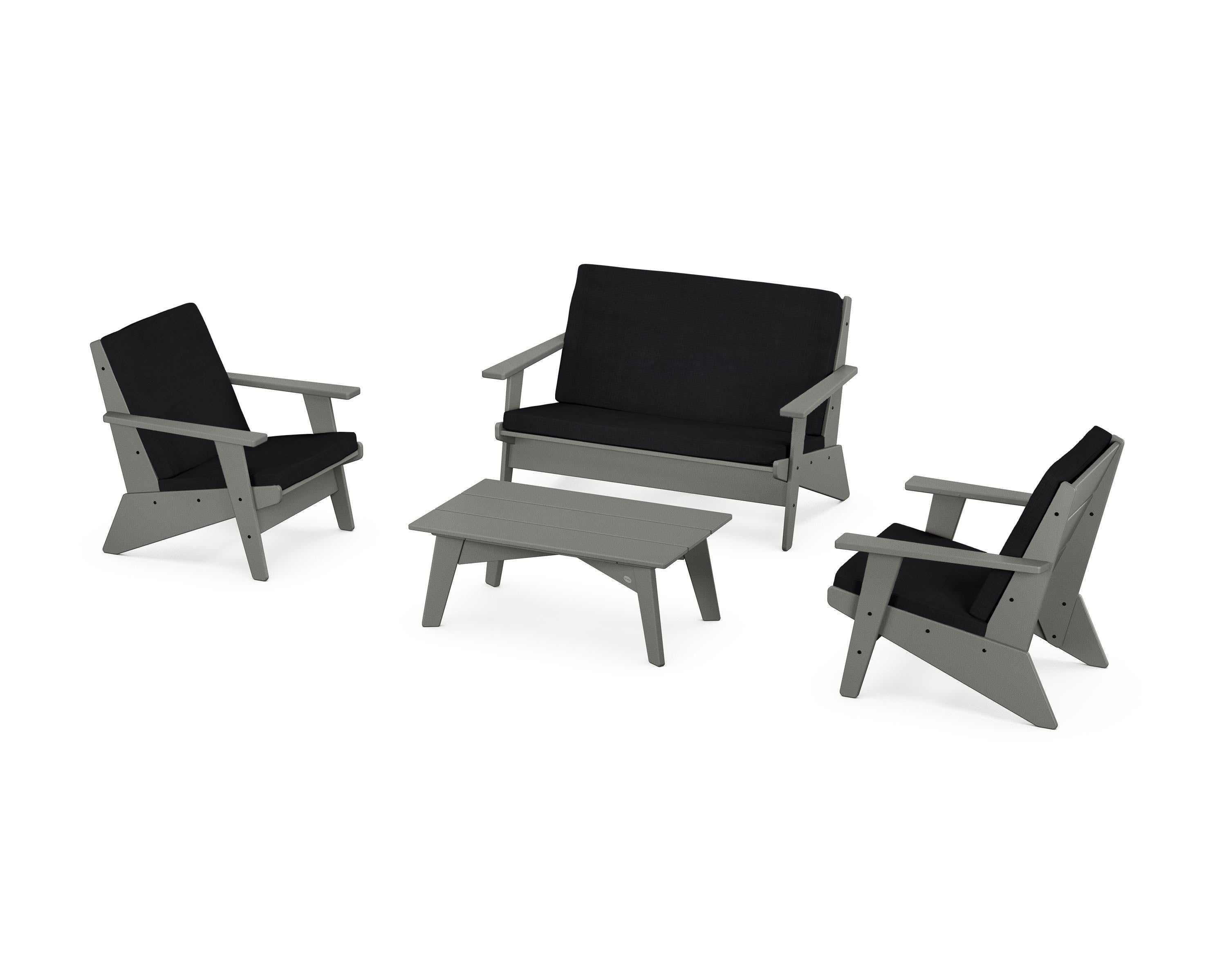 POLYWOOD® Riviera Modern Lounge 4-Piece Set in Slate Grey / Midnight Linen