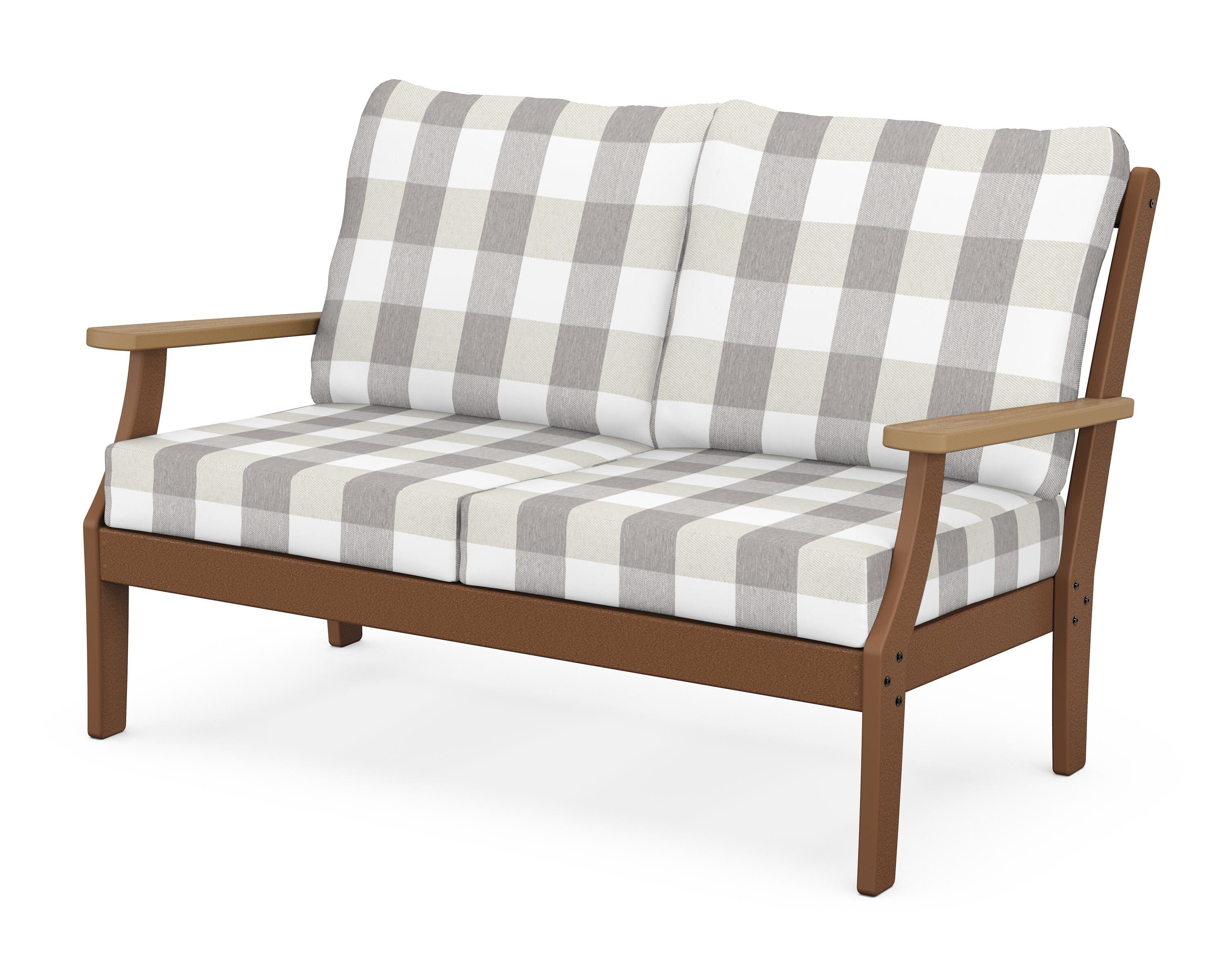 POLYWOOD® Braxton Deep Seating Loveseat in Teak / Natural / Buffalo Plaid Grey Mist