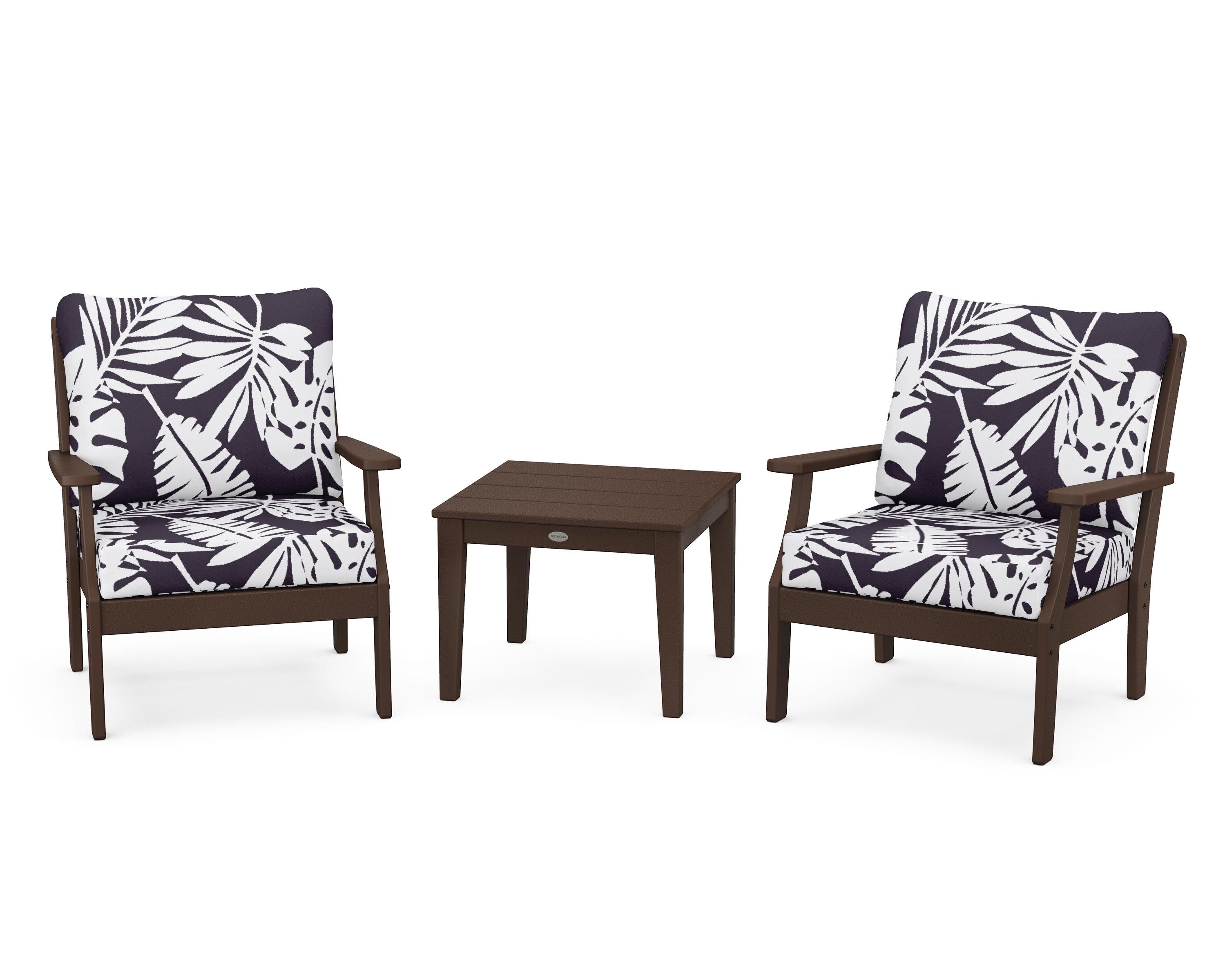 POLYWOOD® Braxton 3-Piece Deep Seating Set in Mahogany / Leaf Navy