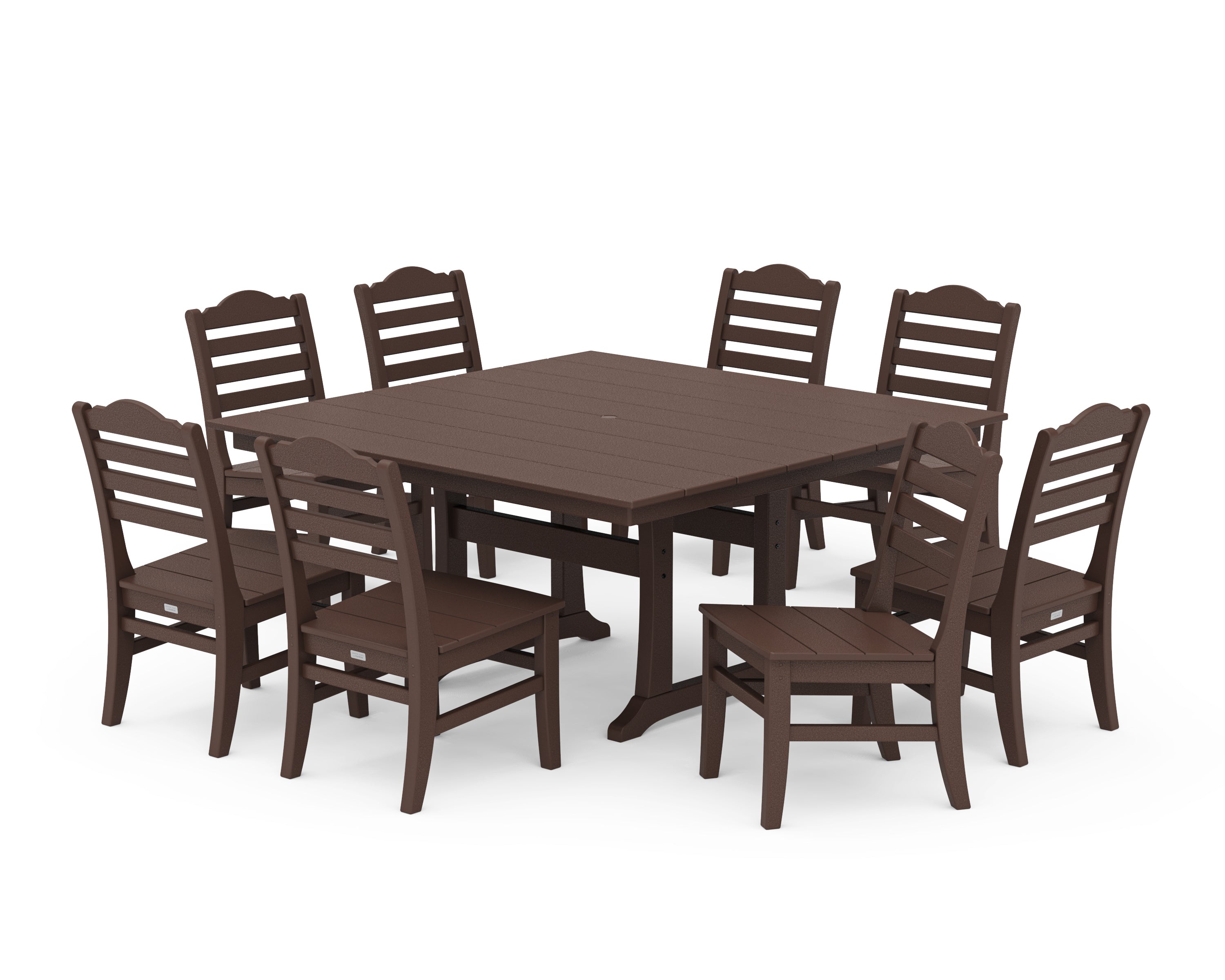 POLYWOOD® Savannah Side Chair 9-Piece Square Farmhouse Dining Set with Trestle Legs in Mahogany