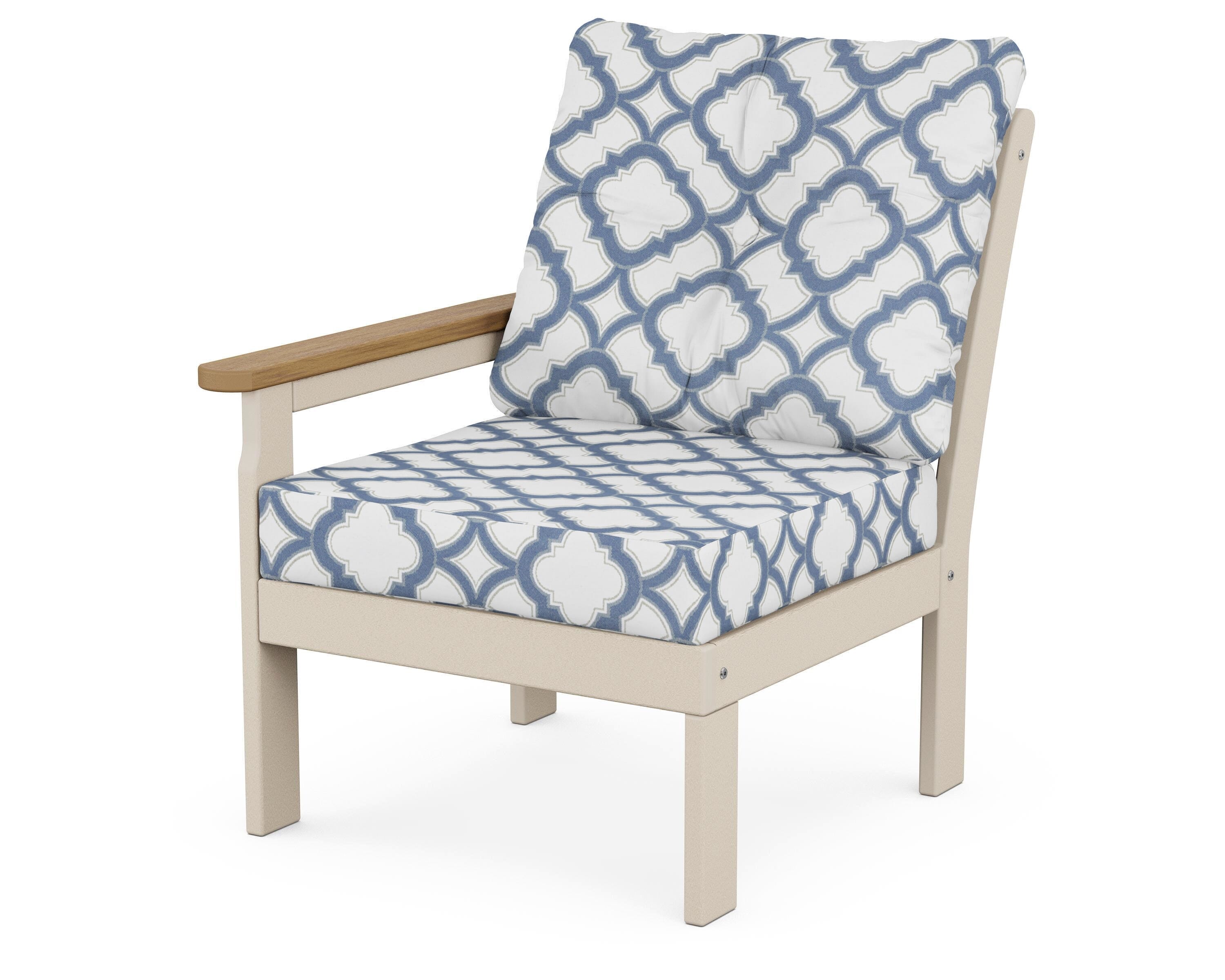 POLYWOOD® Vineyard Modular Left Arm Chair in Sand / Natural / Trellis Sky Blue