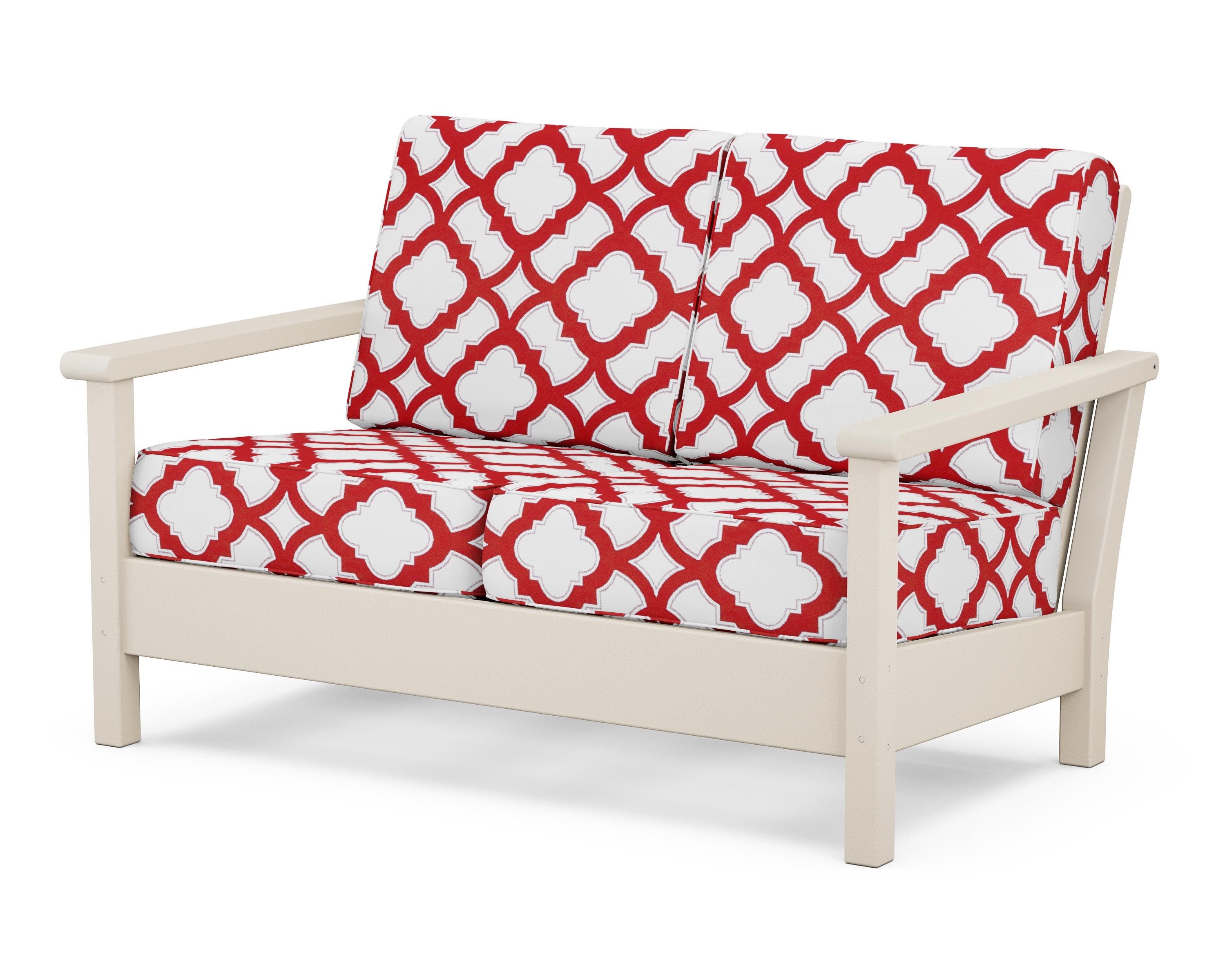 POLYWOOD® Harbour Deep Seating Loveseat in Sand / Trellis Crimson