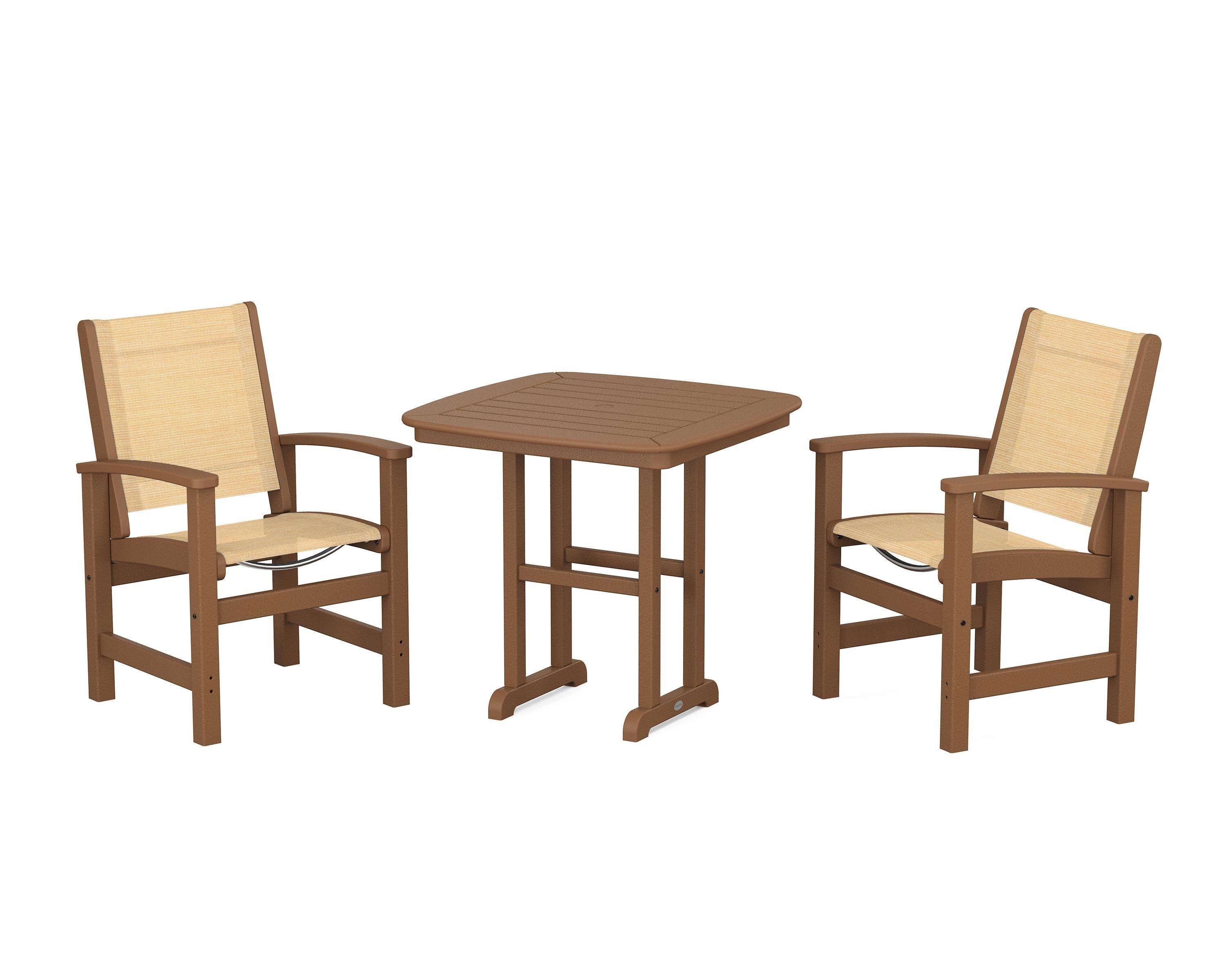 POLYWOOD® Coastal 3-Piece Dining Set in Teak / Dupioni Apricot Sling