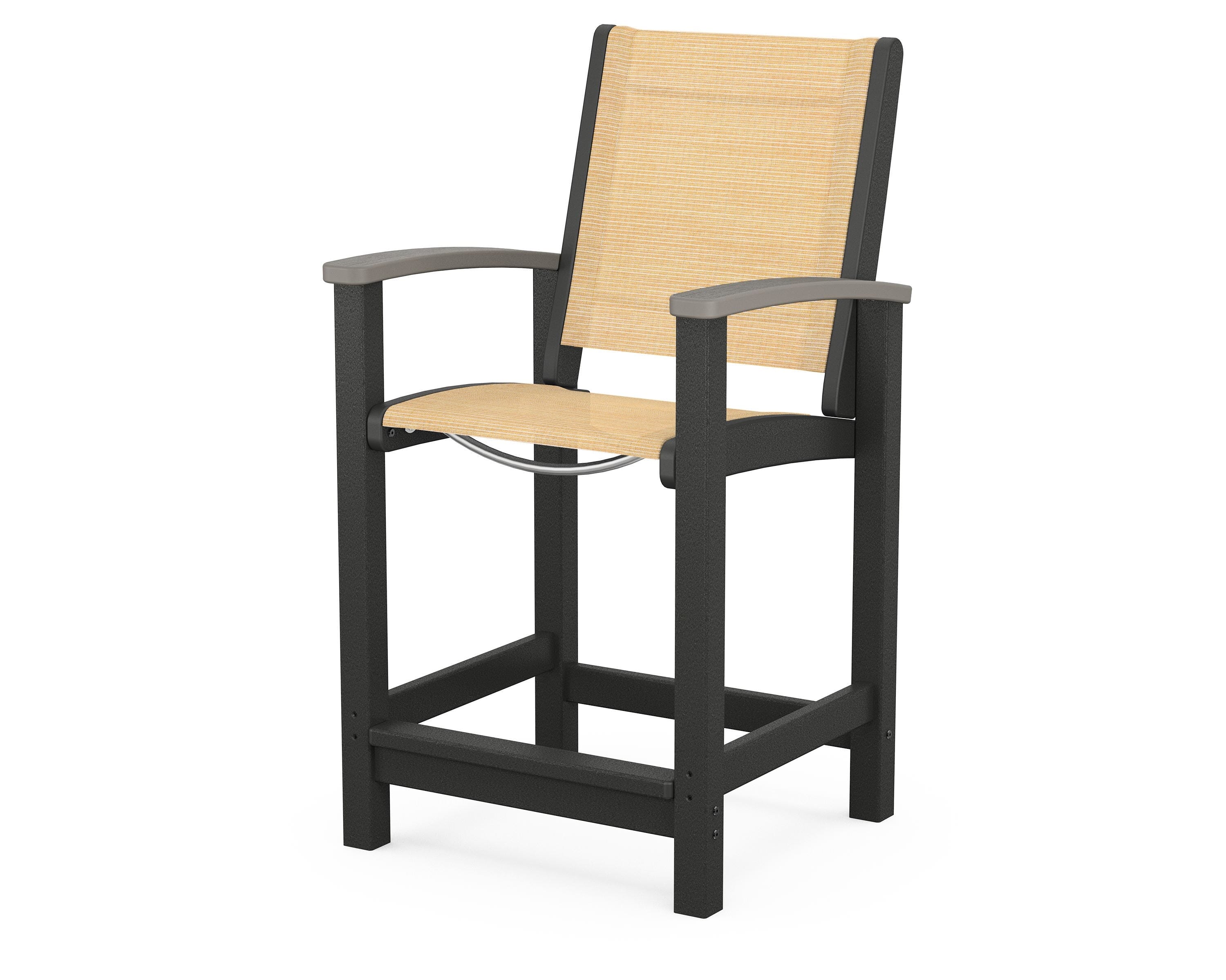 POLYWOOD® Coastal Counter Chair in Black / Driftwood / Dupioni Apricot Sling