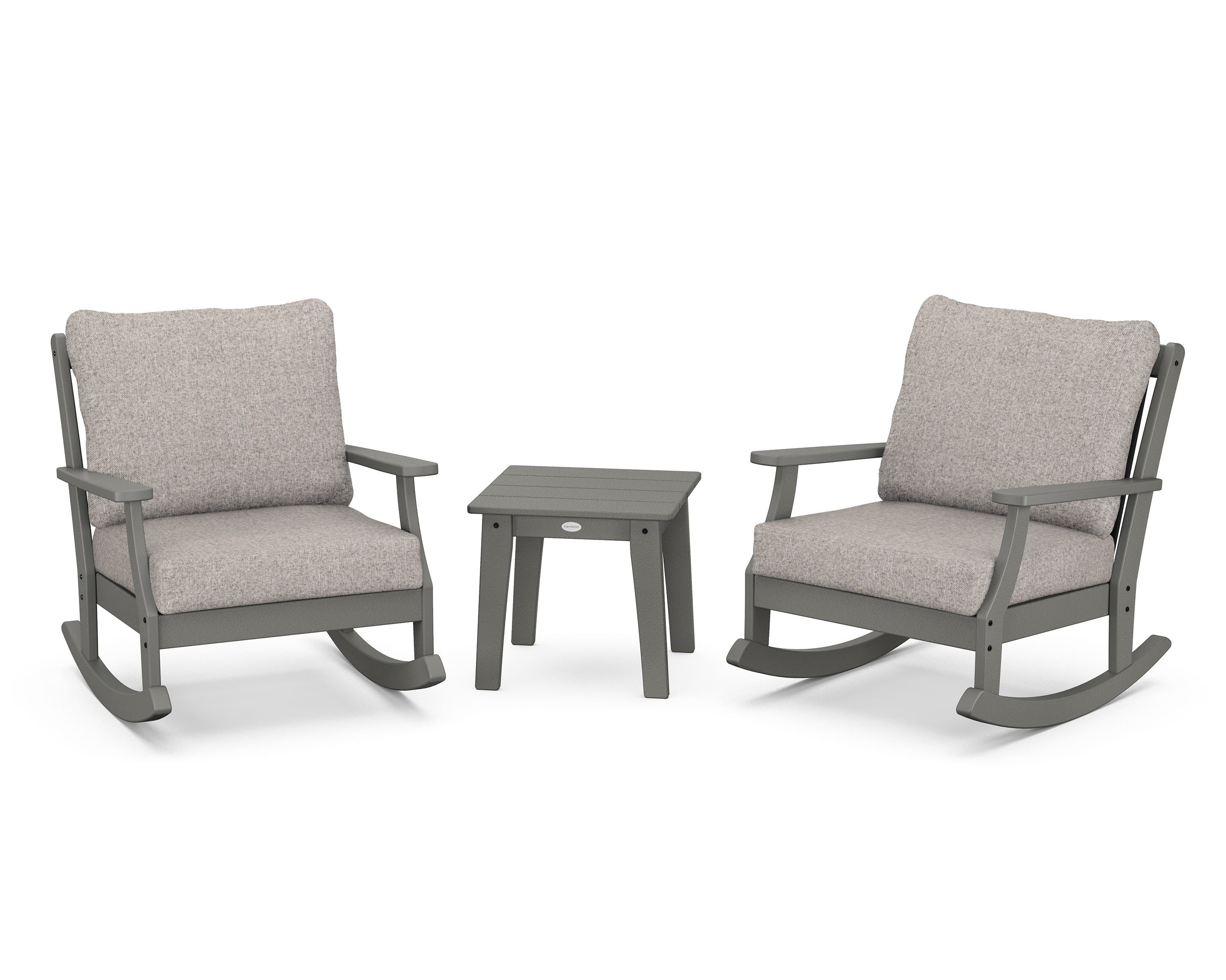 POLYWOOD® Braxton 3-Piece Deep Seating Rocker Set in Slate Grey / Weathered Tweed