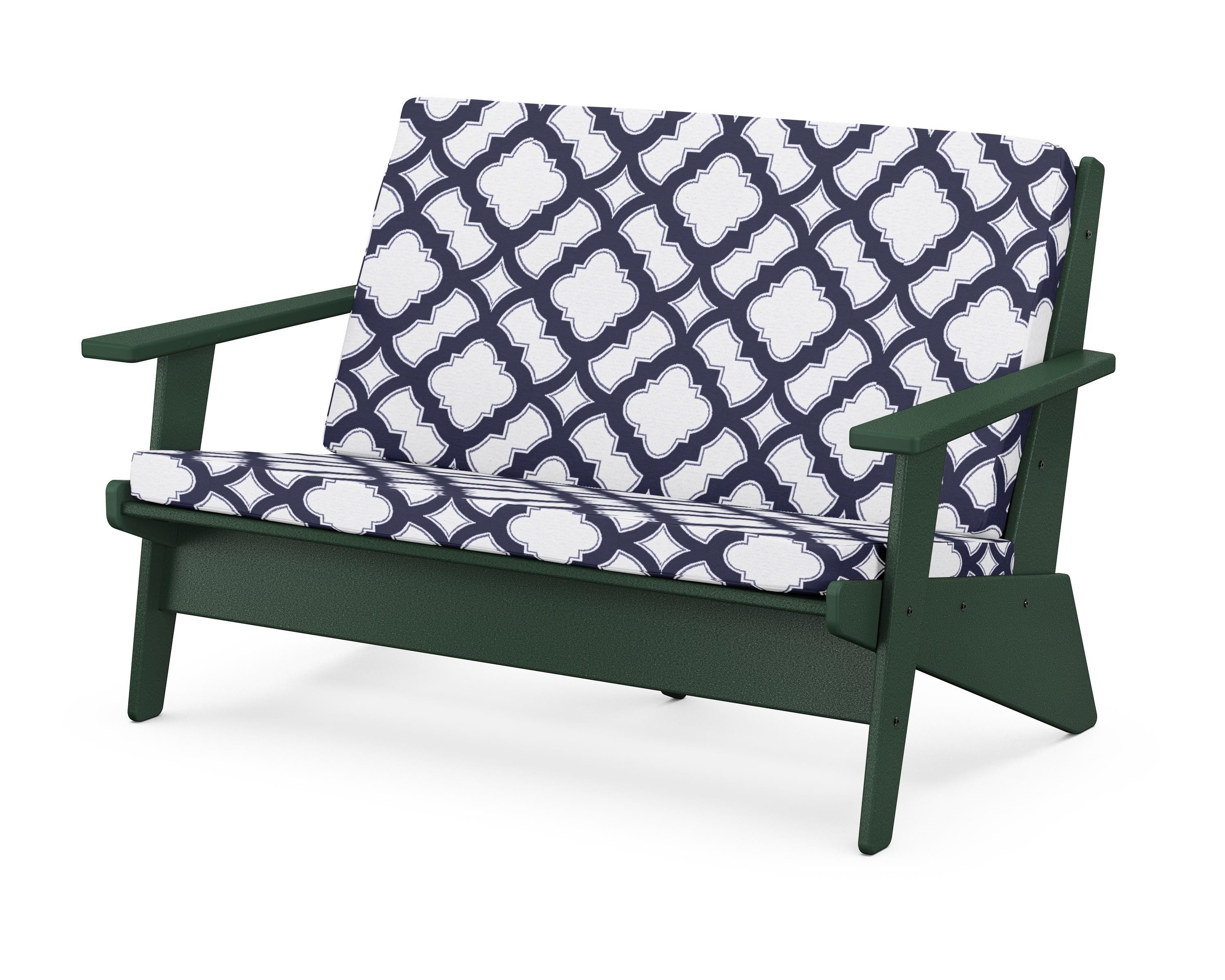 POLYWOOD® Riviera Modern Lounge Loveseat in Green / Trellis Navy