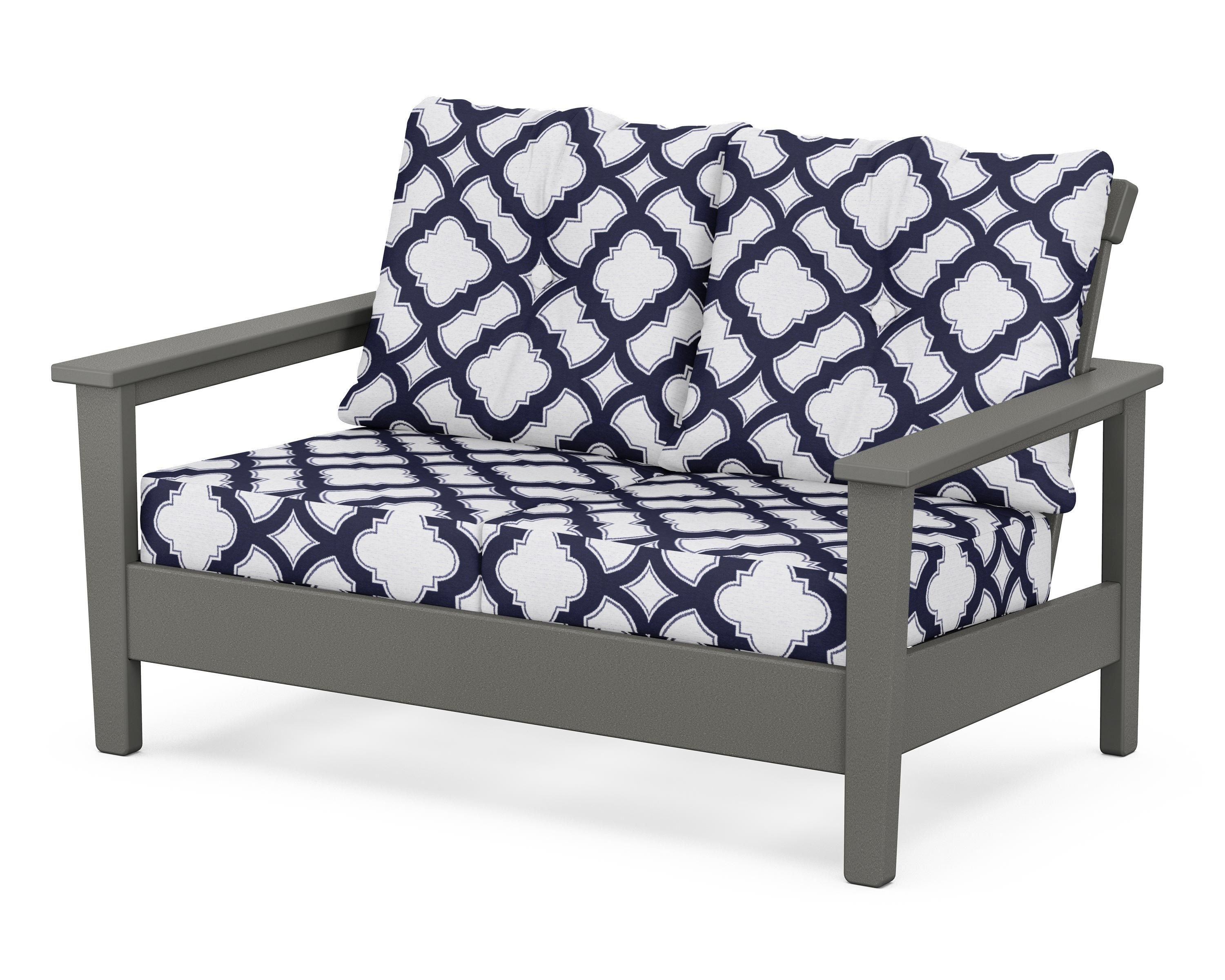 POLYWOOD® Prescott Deep Seating Loveseat in Slate Grey / Trellis Navy