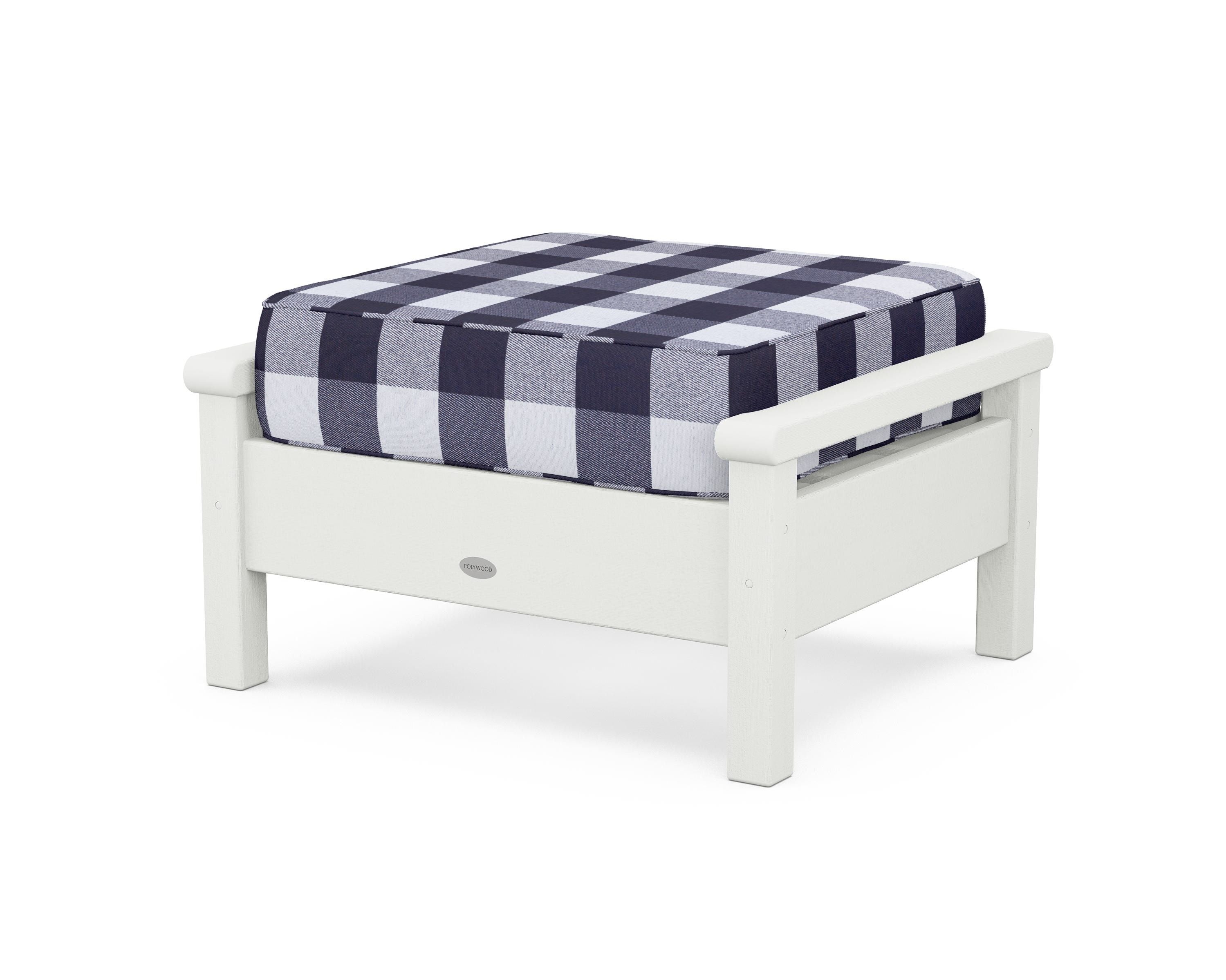 POLYWOOD® Harbour Deep Seating Ottoman in Vintage White / Buffalo Plaid Navy