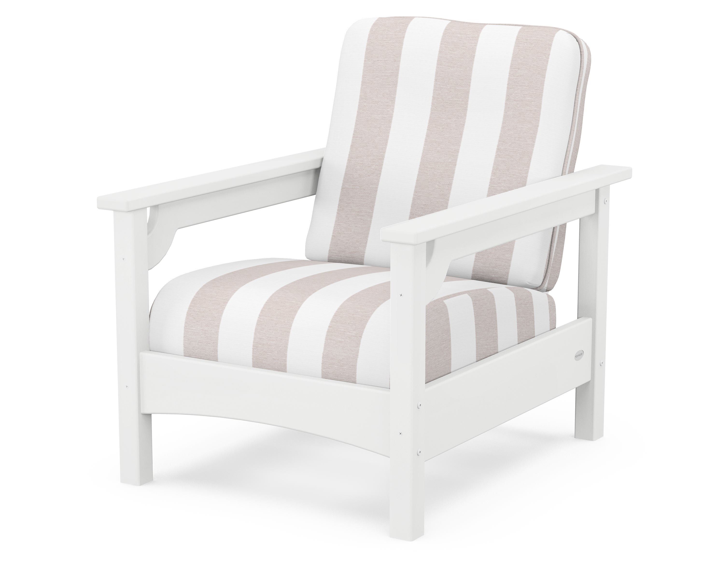 POLYWOOD® Club Chair in White / Cabana Stripe Dune Burlap