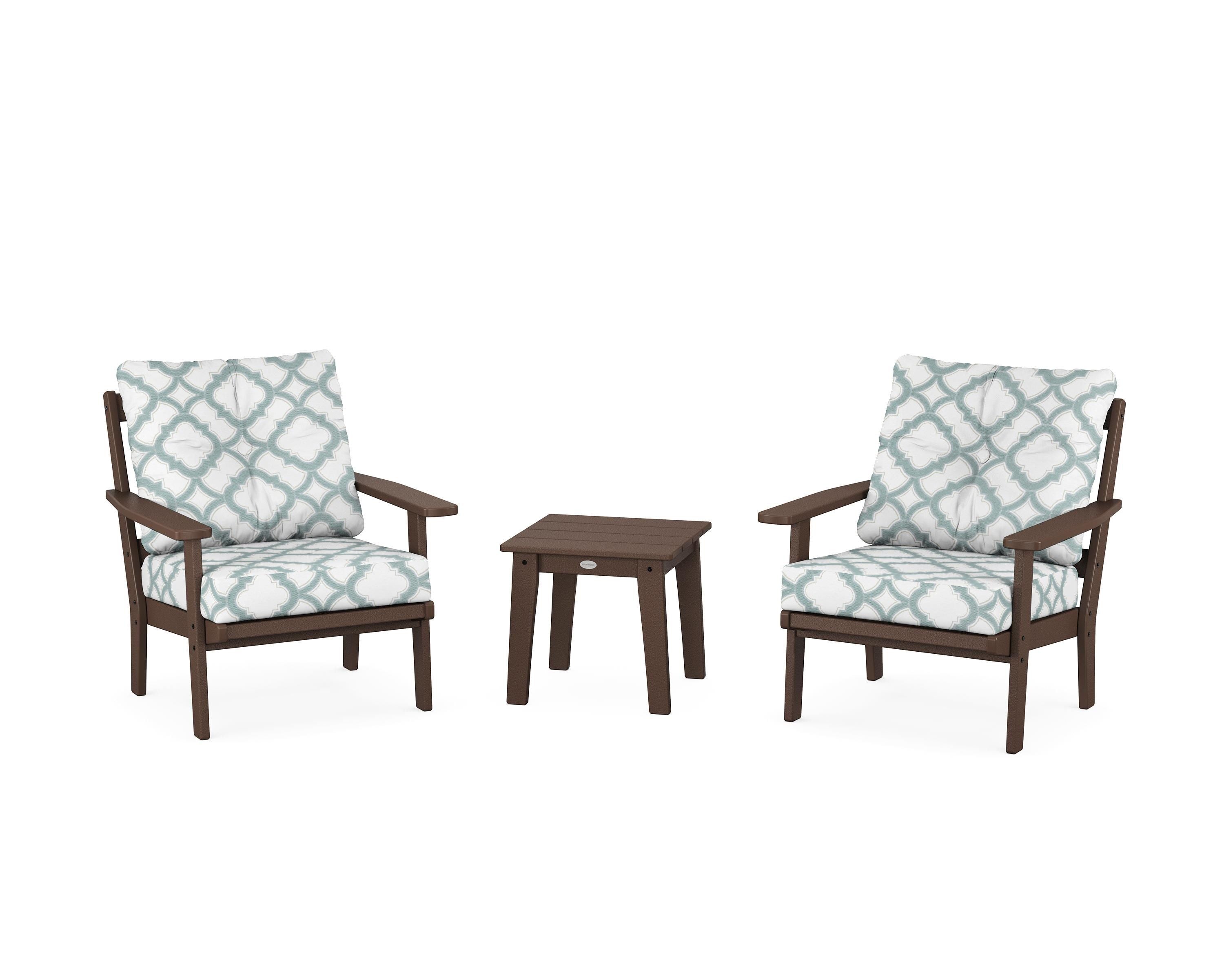 POLYWOOD® Oxford 3-Piece Deep Seating Set in Mahogany / Trellis Glacier Spa