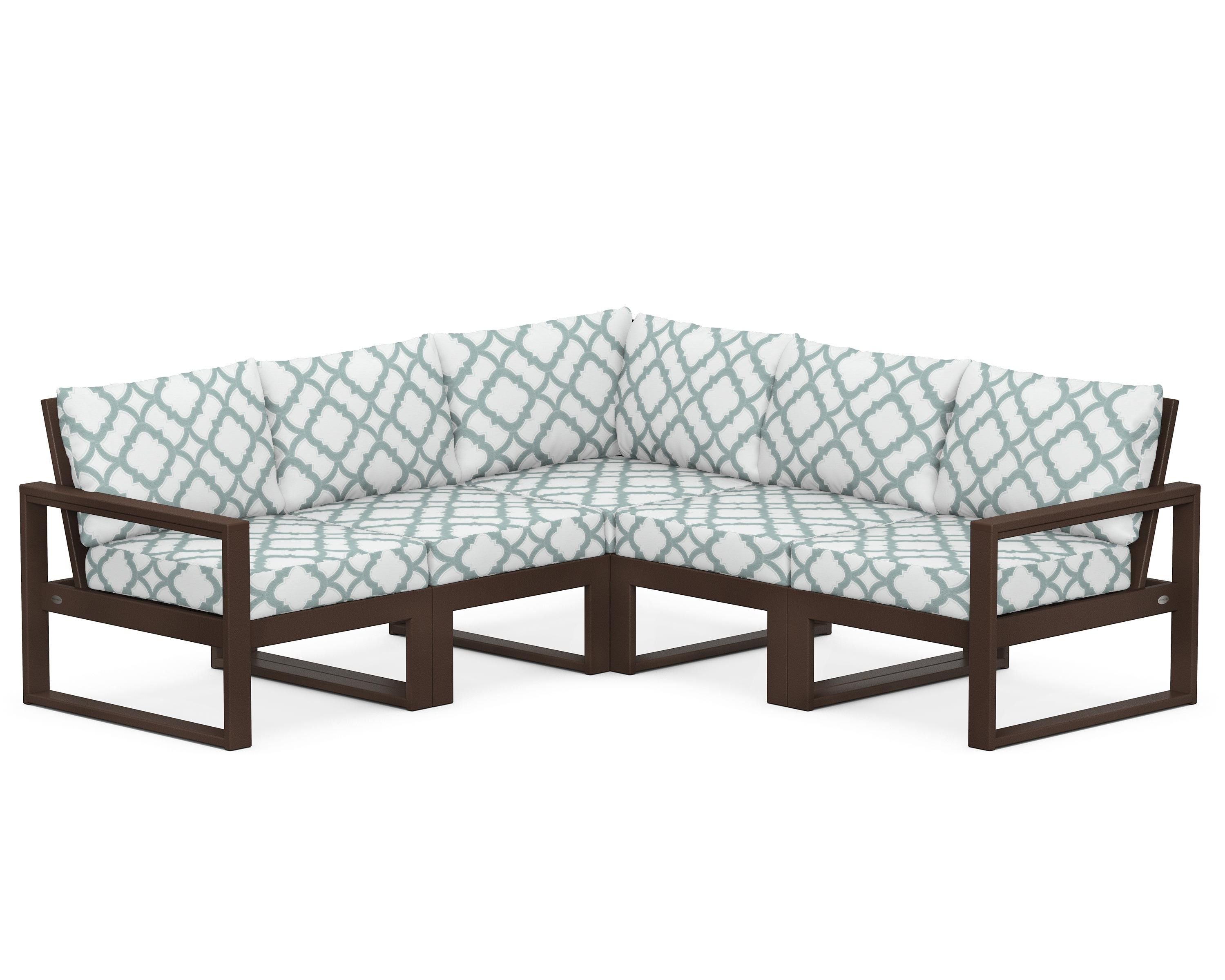 POLYWOOD® EDGE 5-Piece Modular Deep Seating Set in Mahogany / Trellis Glacier Spa