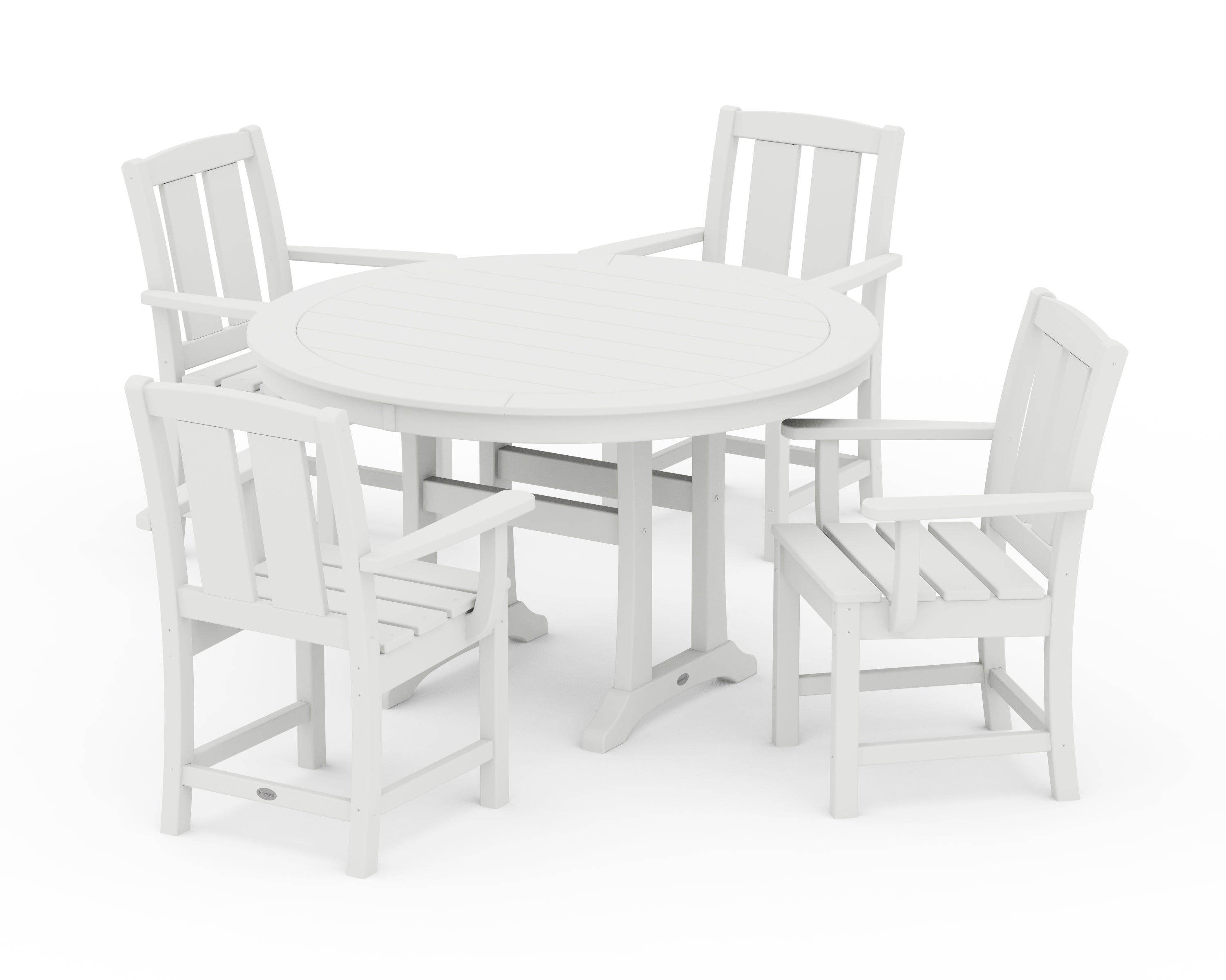 POLYWOOD® Mission 5-Piece Round Dining Set with Trestle Legs in White