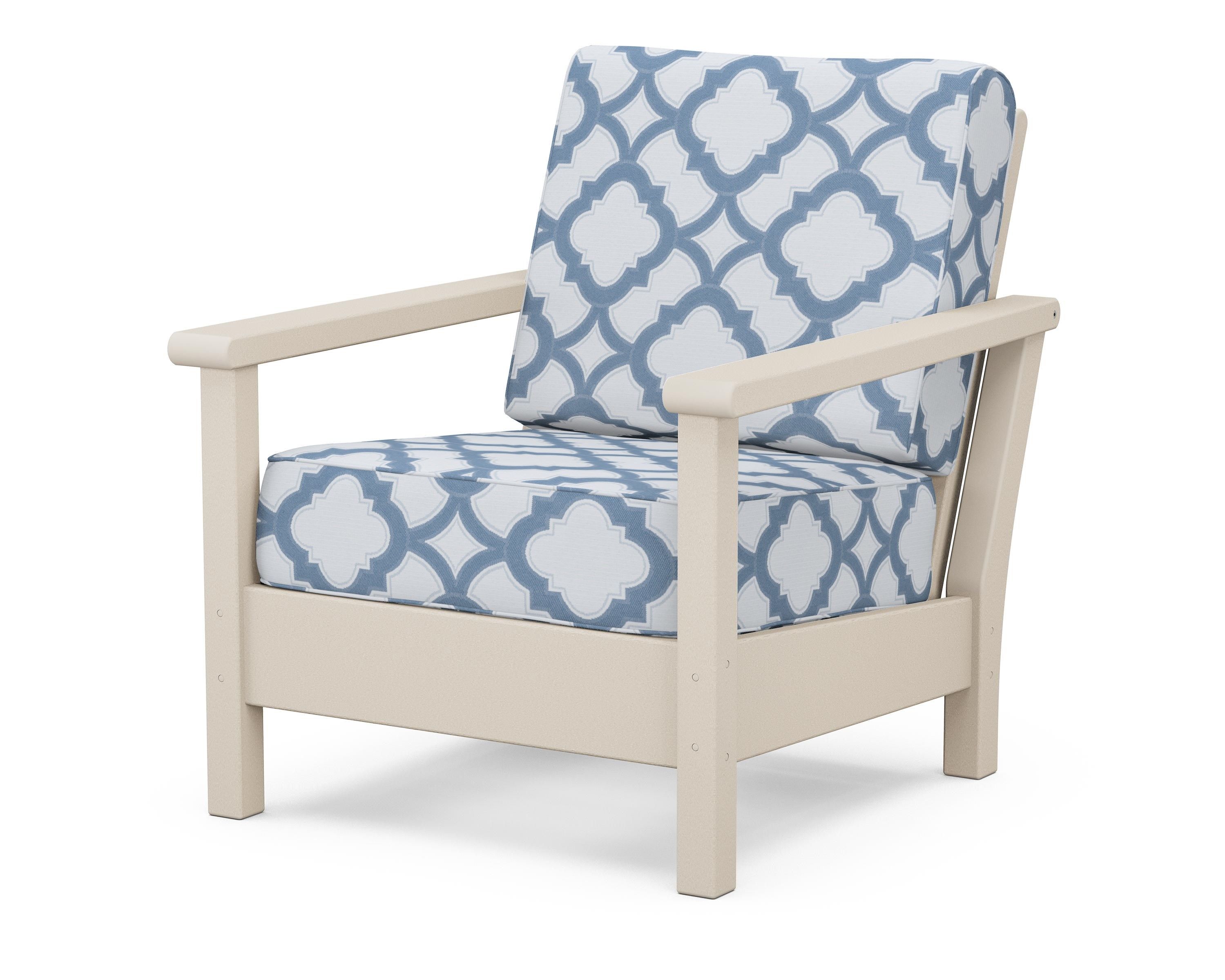 POLYWOOD® Harbour Deep Seating Chair in Sand / Trellis Sky Blue