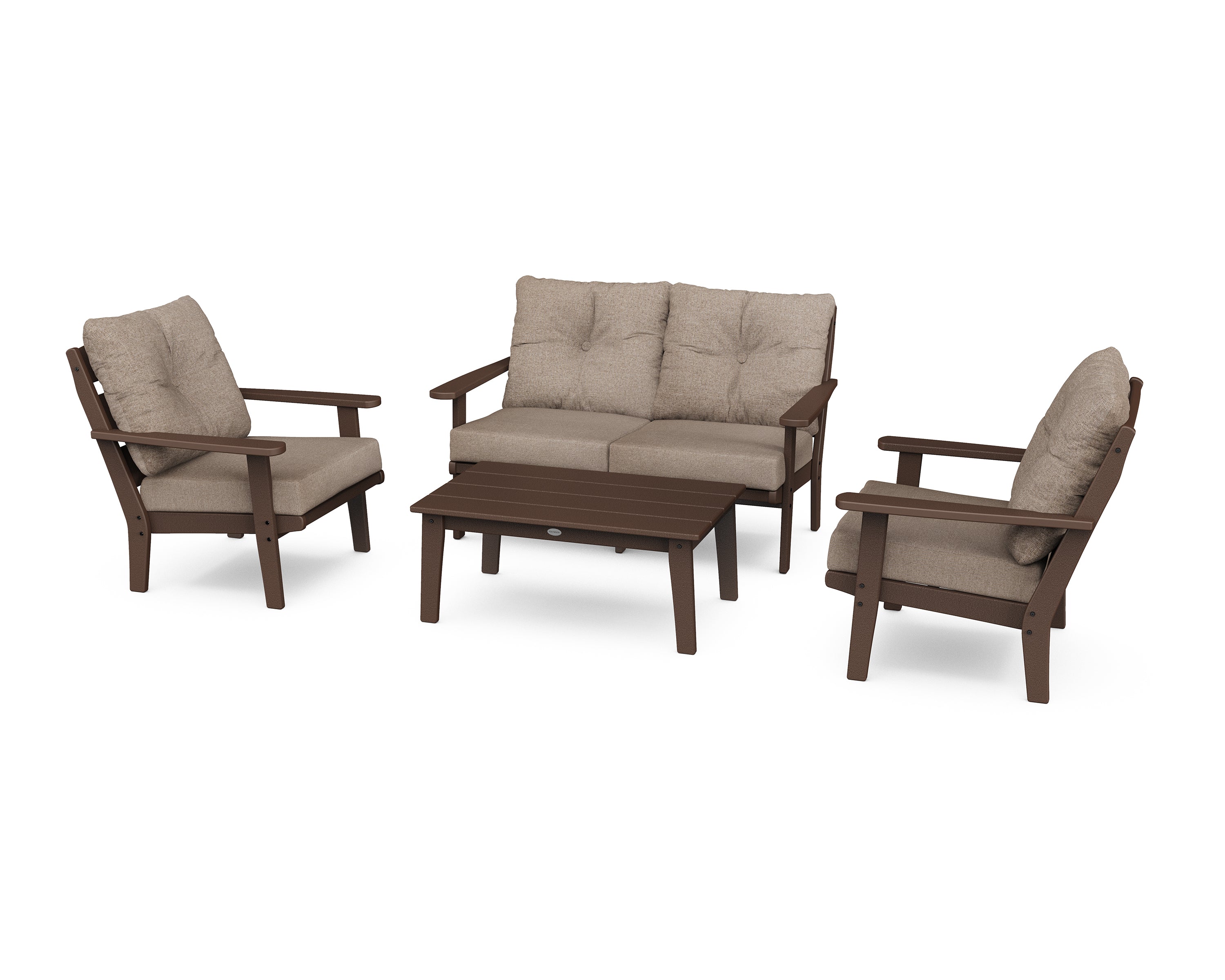 POLYWOOD® Lakeside 4-Piece Deep Seating Set in Mahogany / Spiced Burlap