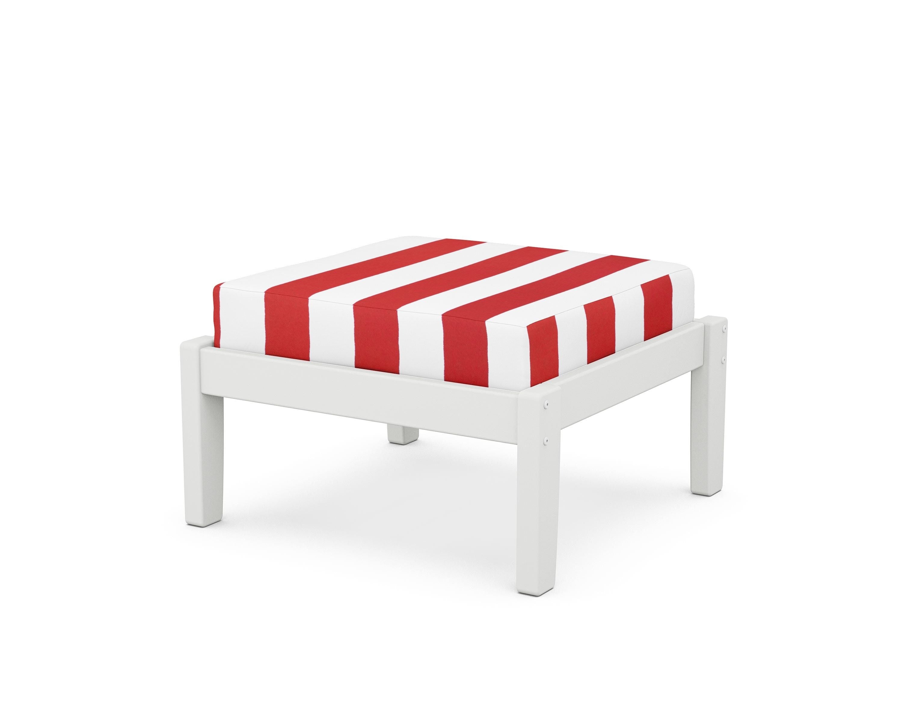 Unbranded Deep Seating Ottoman in White / Cabana Stripe Crimson