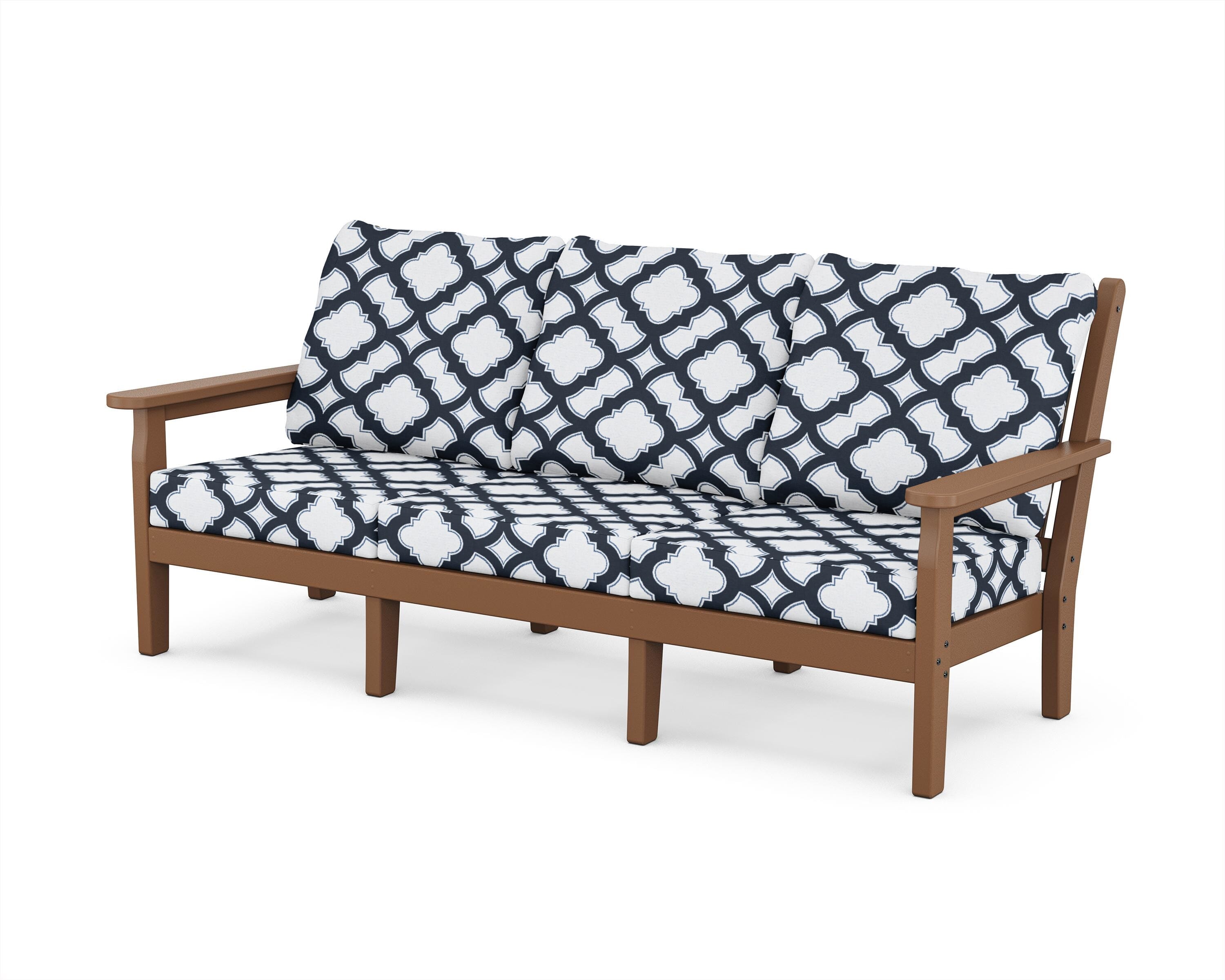 POLYWOOD® Chippendale Deep Seating Sofa in Teak / Trellis Marine Indigo
