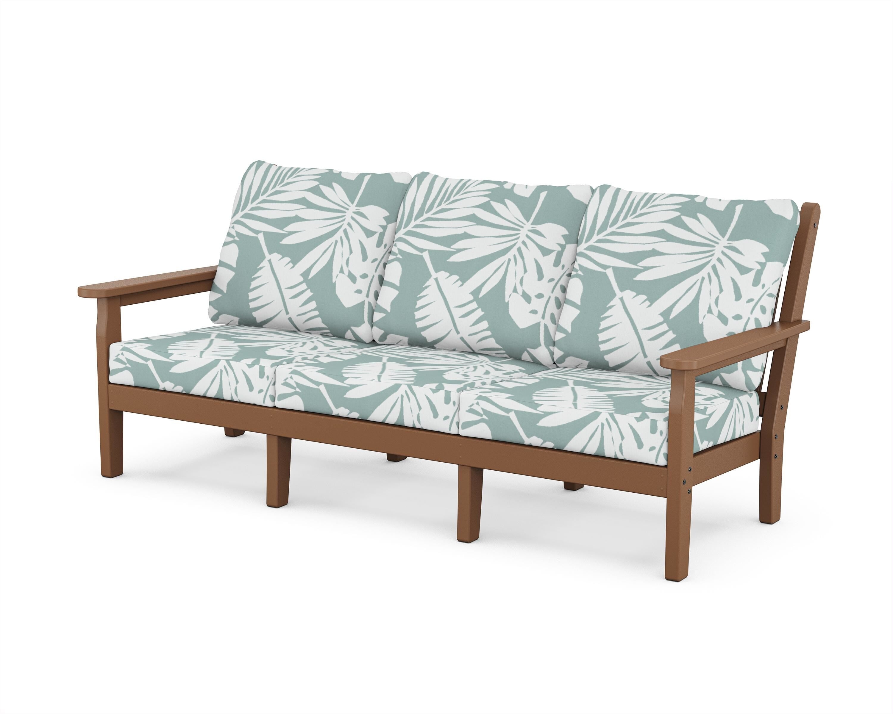 POLYWOOD® Chippendale Deep Seating Sofa in Teak / Leaf Glacier Spa