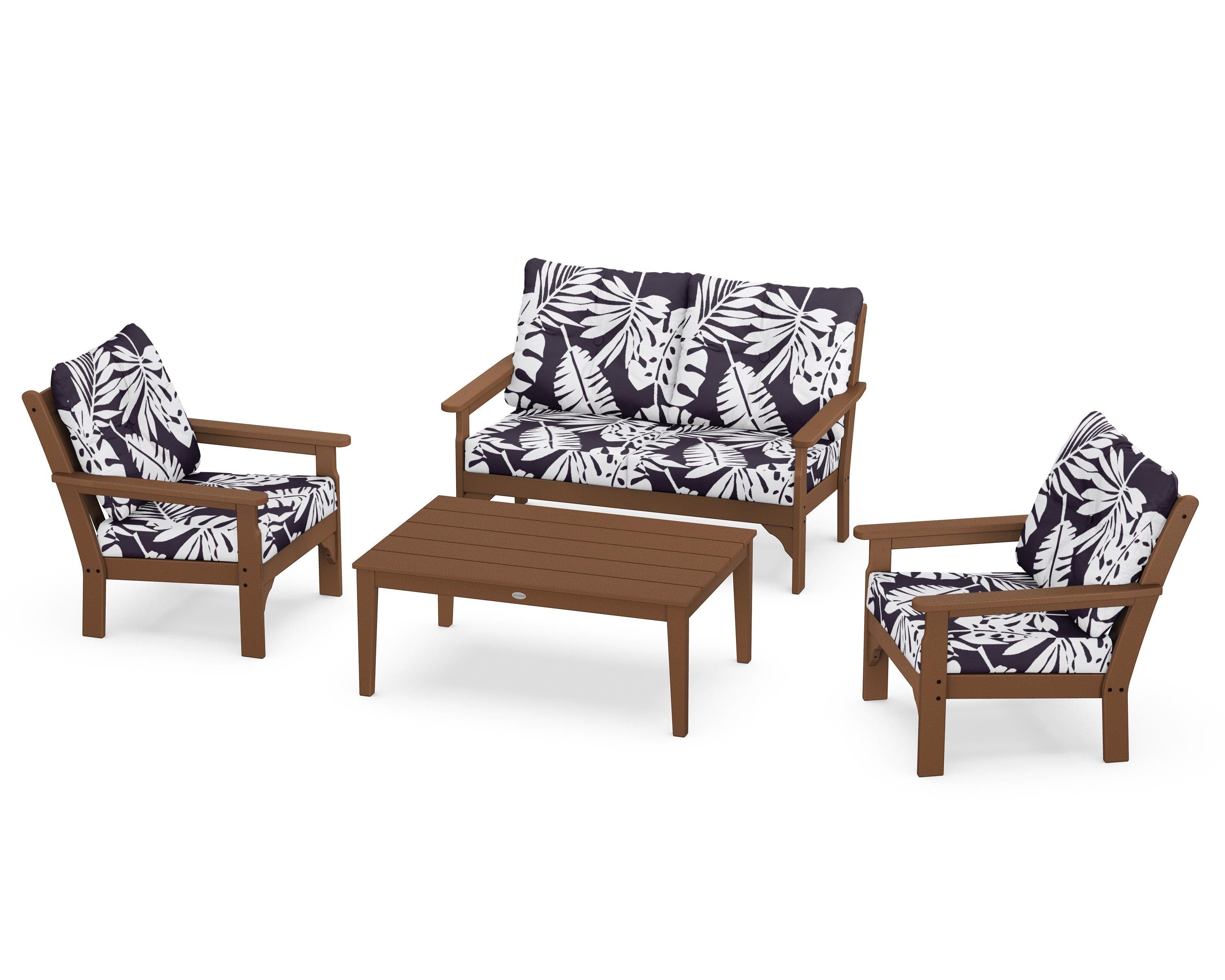 POLYWOOD® Vineyard 4-Piece Deep Seating Set in Teak / Leaf Navy