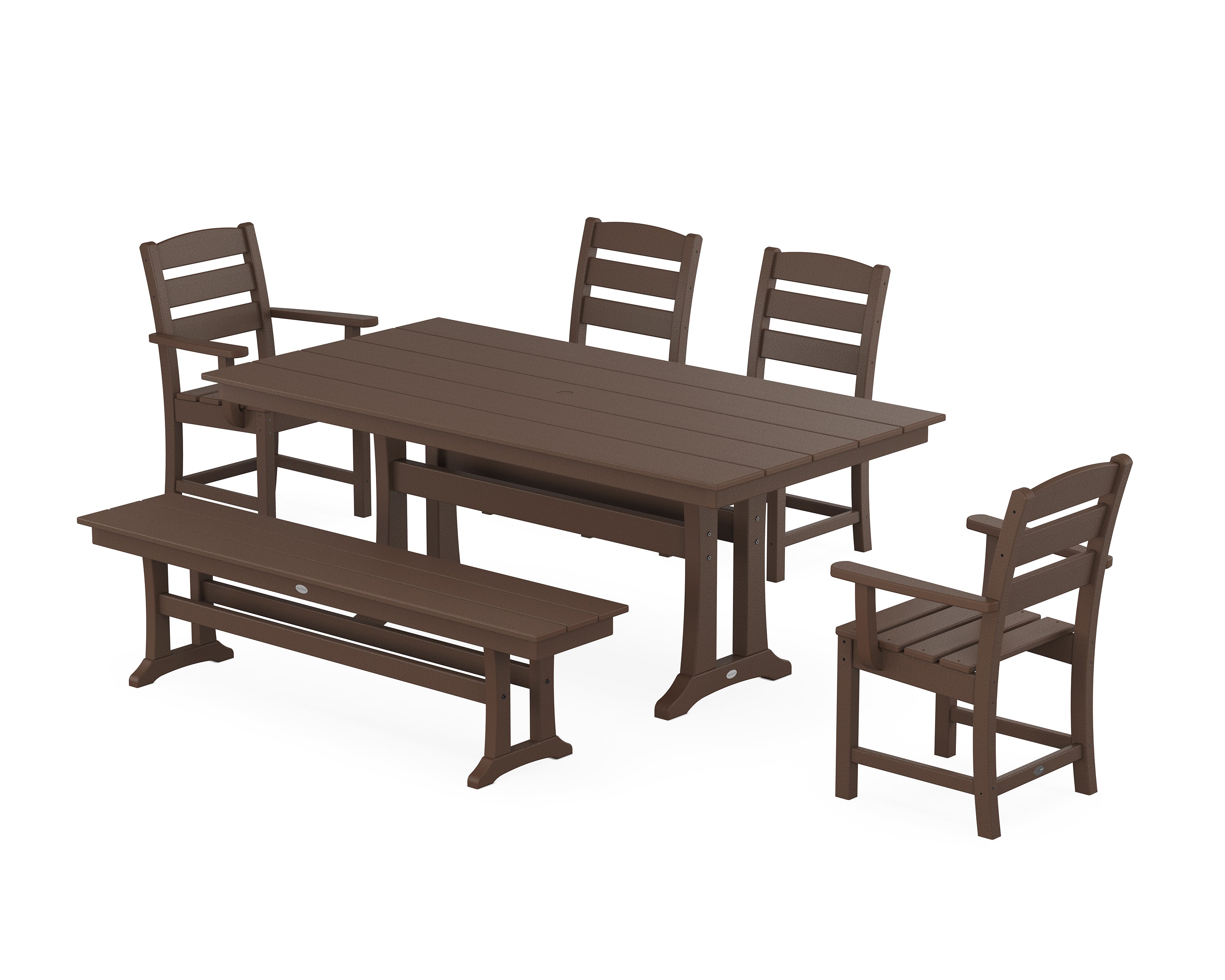 POLYWOOD® Lakeside 6-Piece Farmhouse Dining Set With Trestle Legs in Mahogany