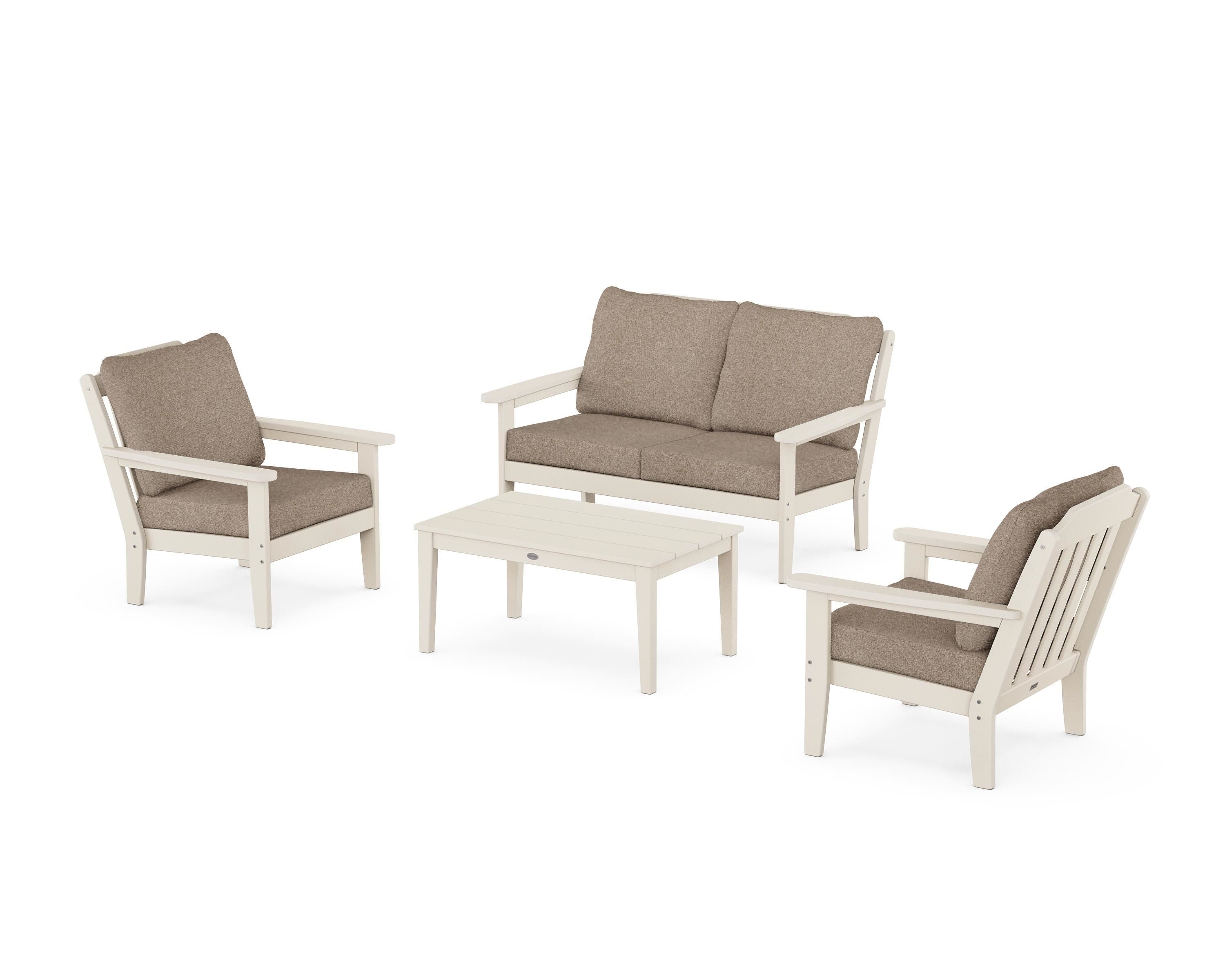 Country Living Cottage 4-Piece Deep Seating Set with Loveseat in Sand / Spiced Burlap