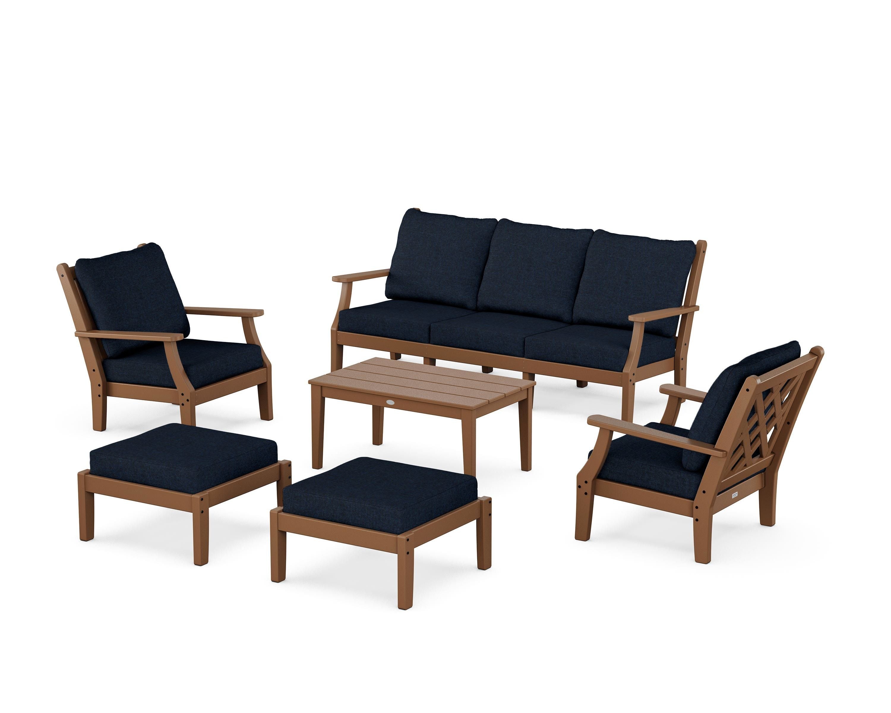 Country Living Wovendale 6-Piece Lounge Sofa Set in Teak / Marine Indigo