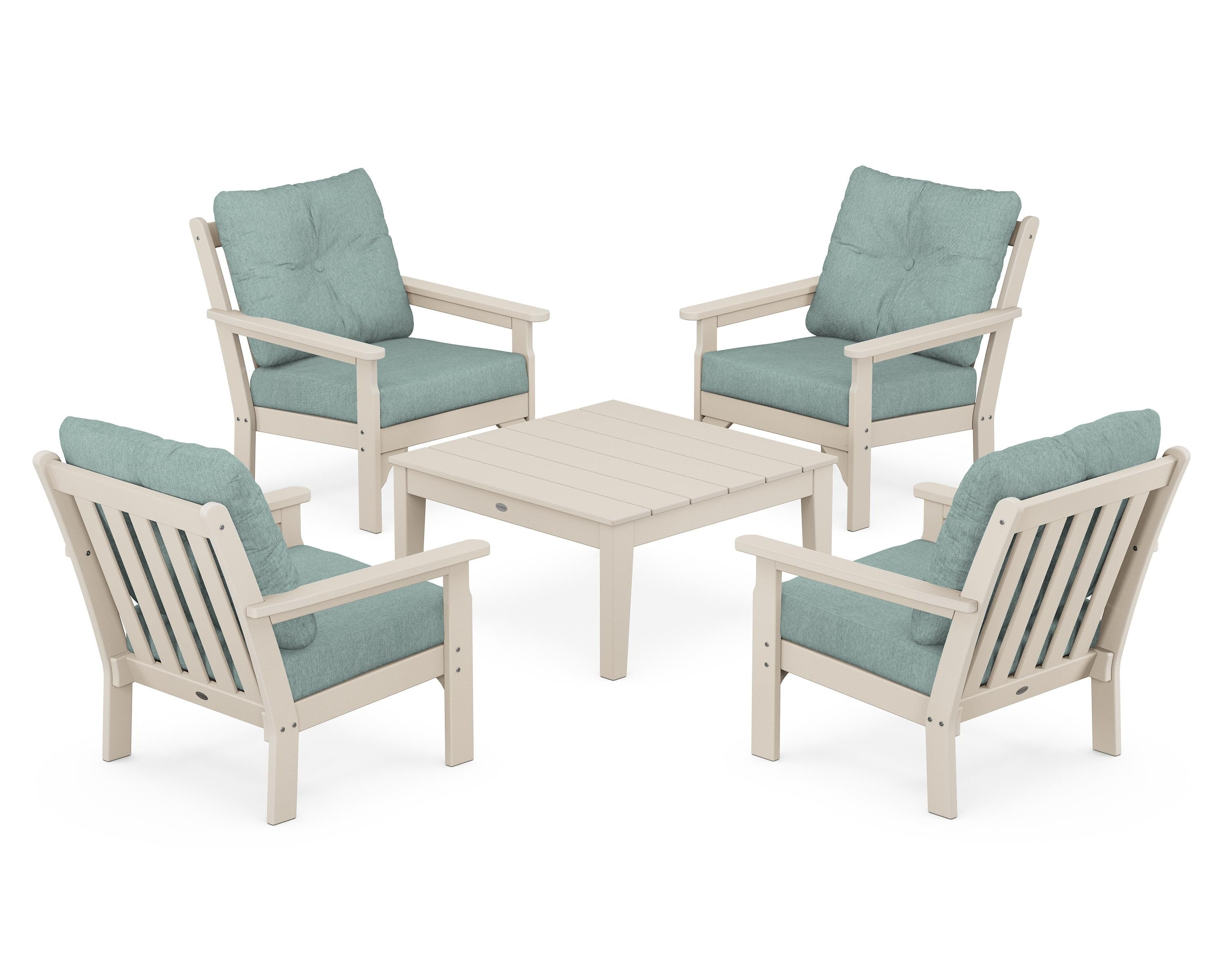 POLYWOOD® Vineyard 5-Piece Deep Seating Conversation Set in Sand / Glacier Spa