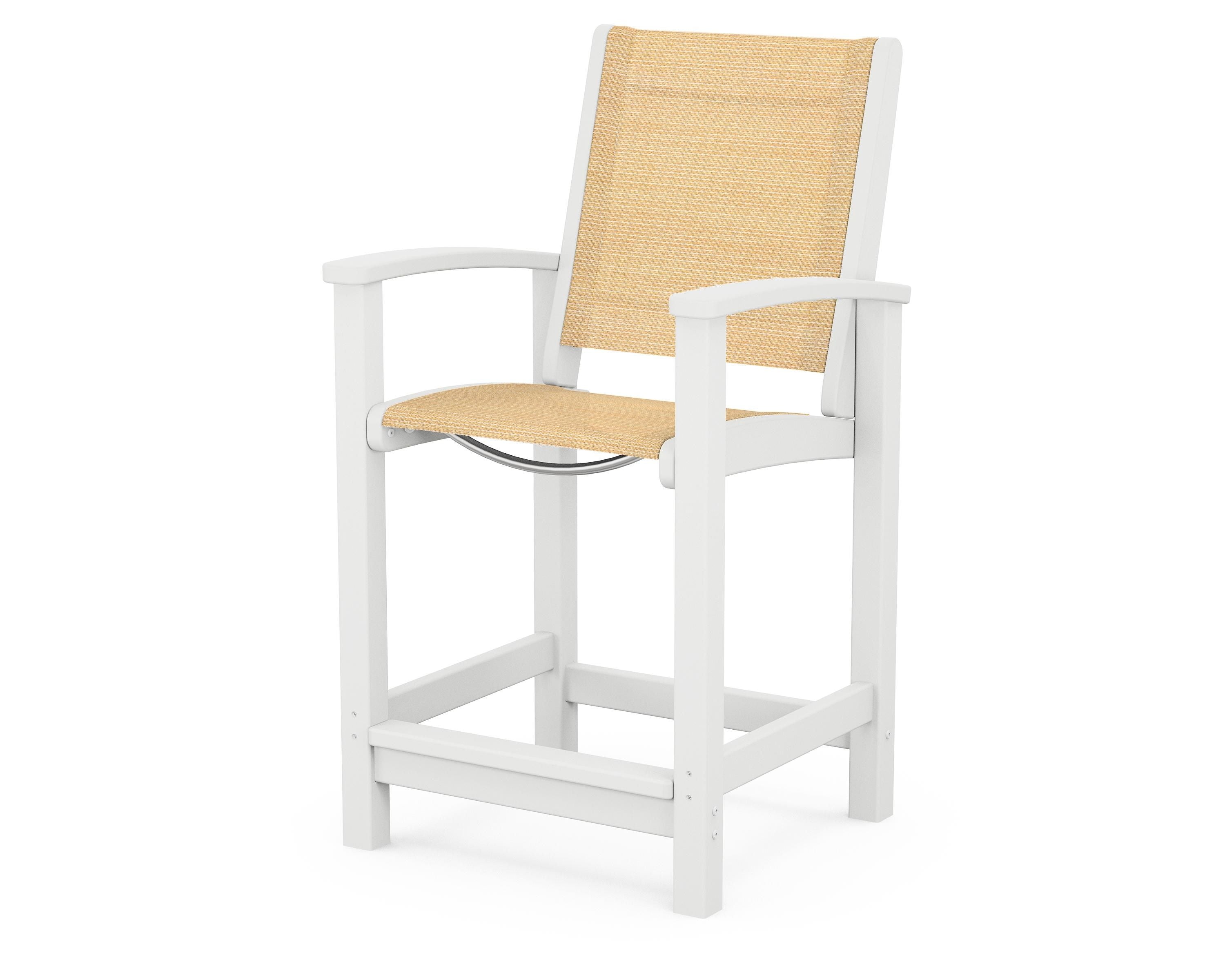 POLYWOOD® Coastal Counter Chair in White / Dupioni Apricot Sling