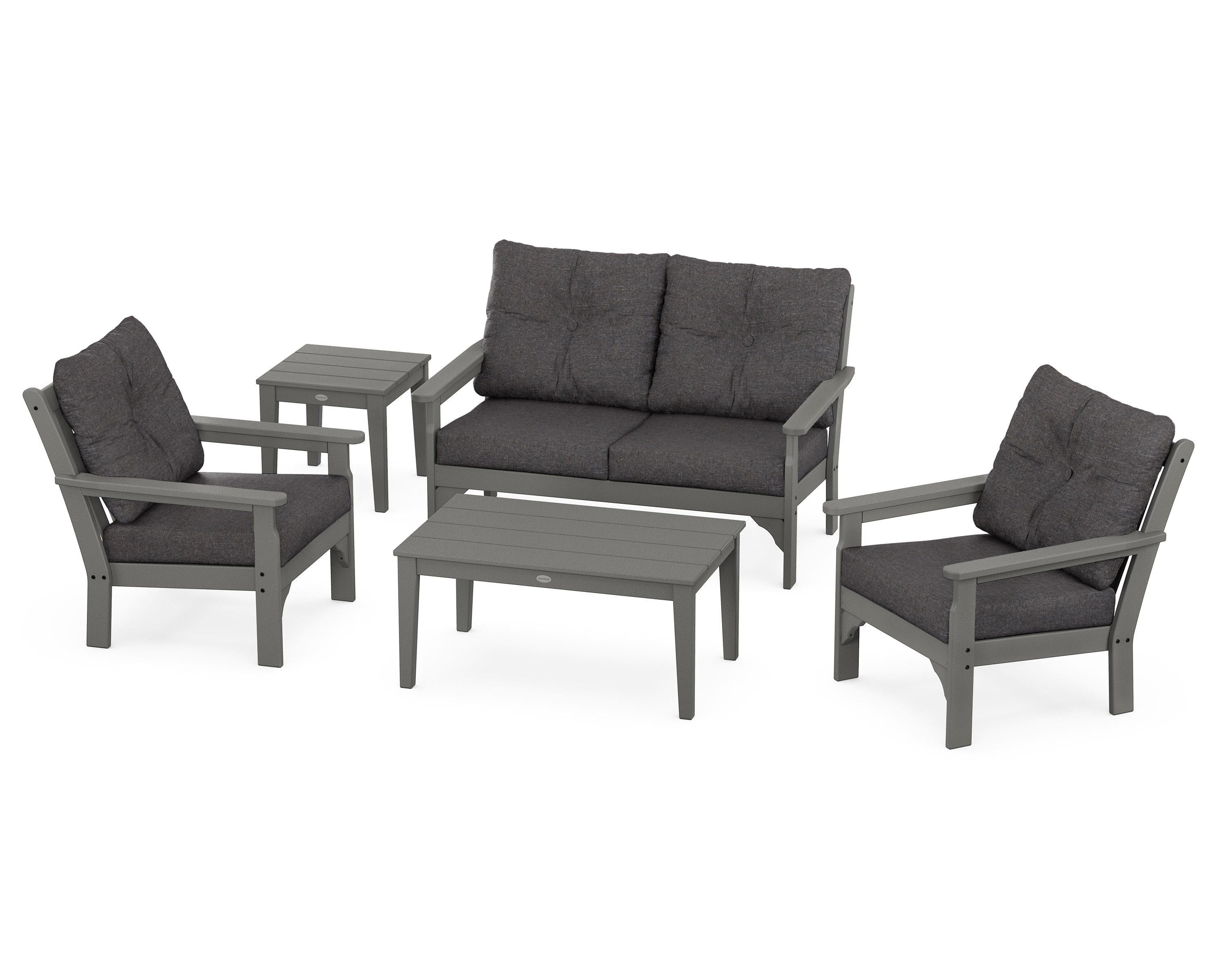 POLYWOOD® Vineyard 5-Piece Deep Seating Set in Slate Grey / Ash Charcoal