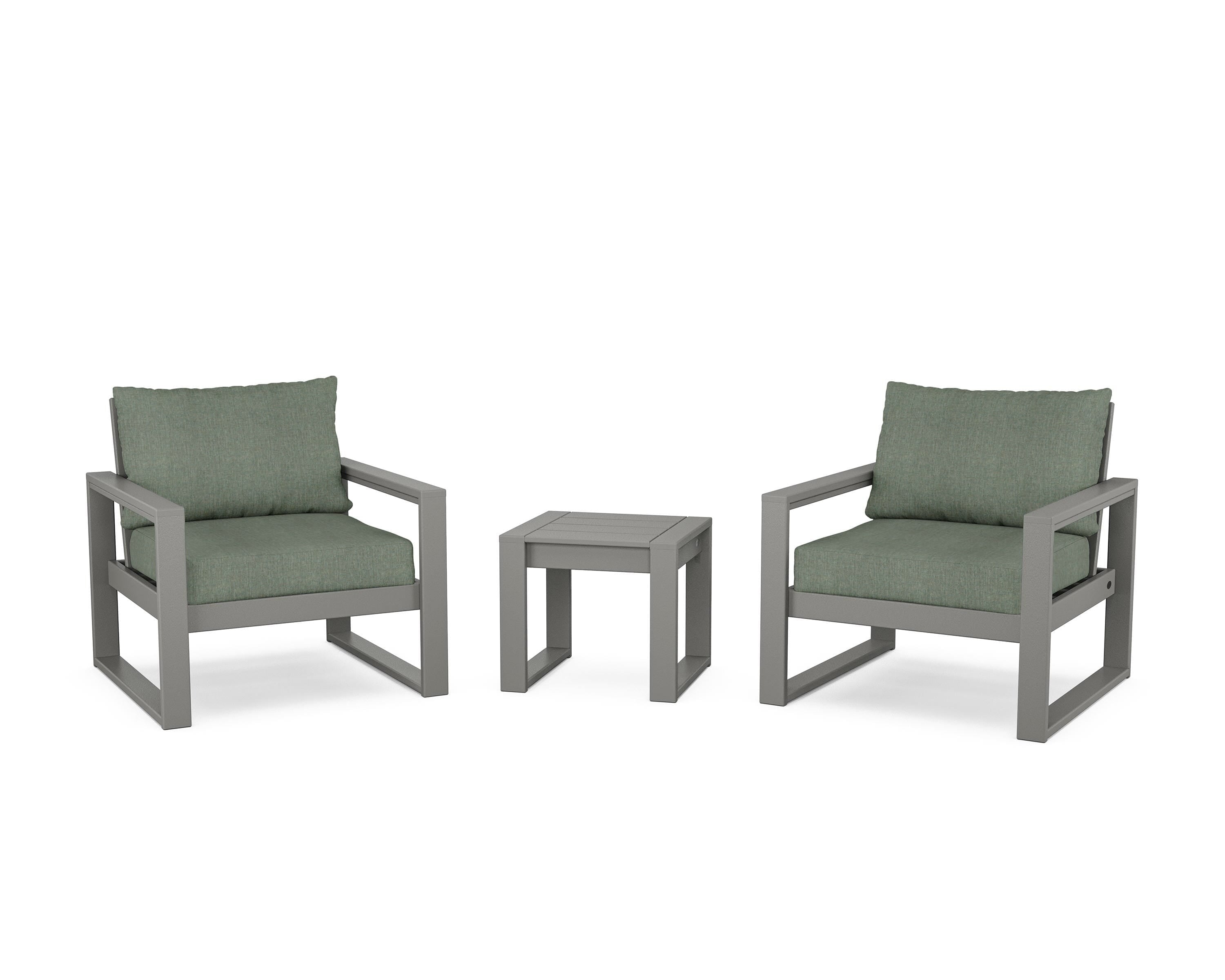 POLYWOOD® EDGE Sectional 3-Piece Deep Seating Set in Slate Grey / Cast Sage