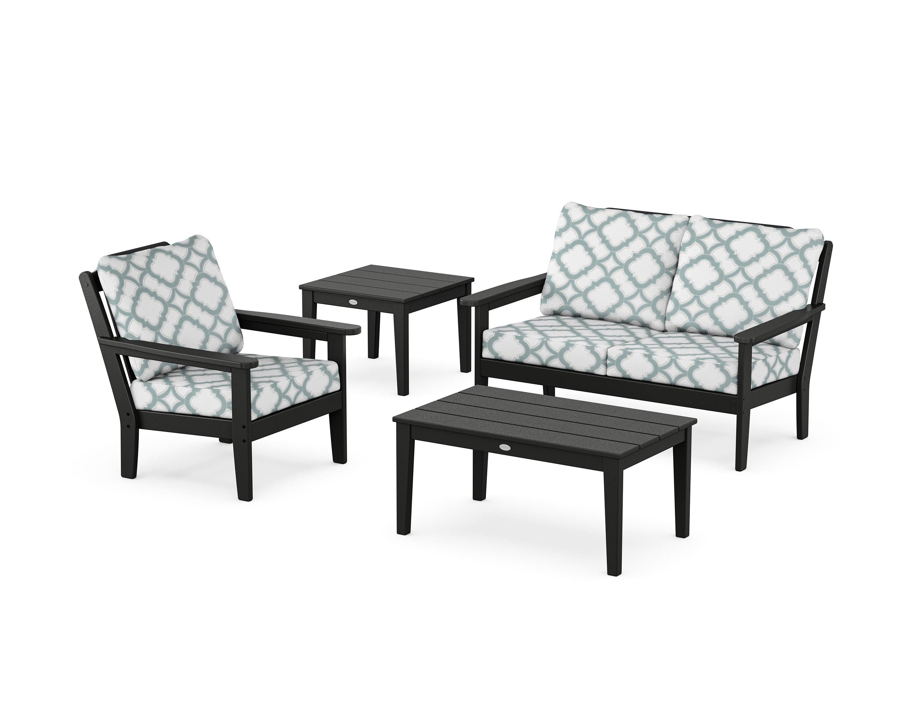Country Living Wovendale 4-Piece Deep Seating Set in Black / Trellis Glacier Spa