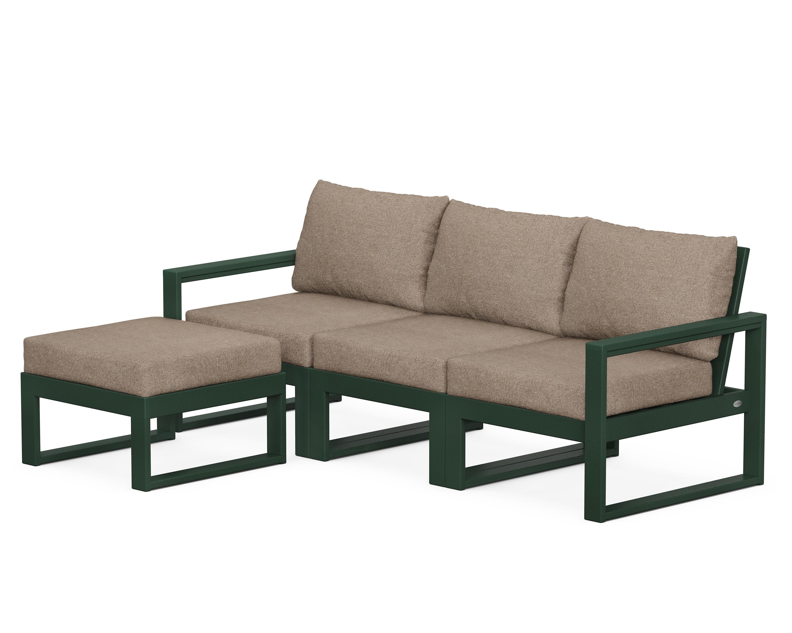 POLYWOOD® EDGE 4-Piece Modular Deep Seating Set with Ottoman in Green / Spiced Burlap