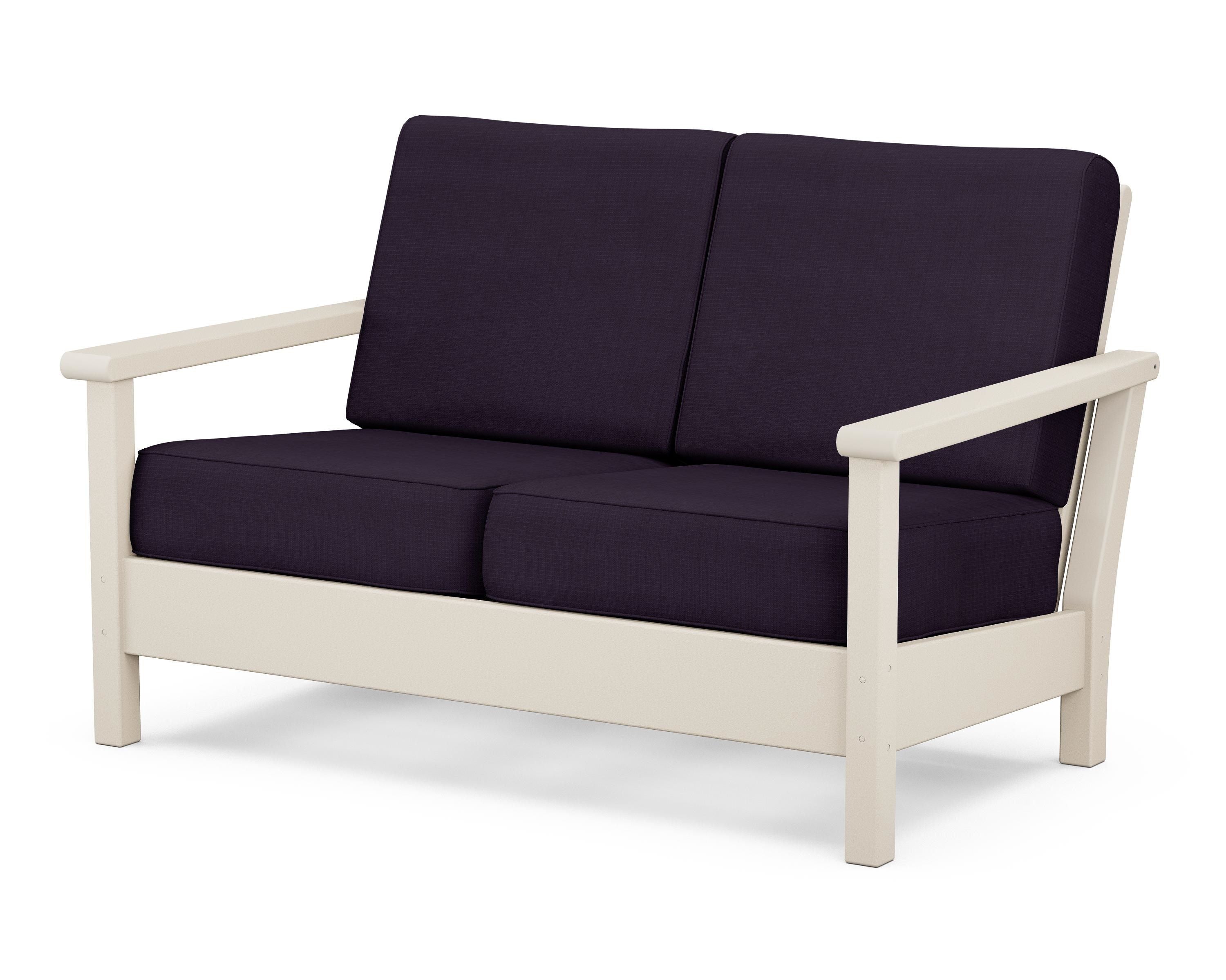 POLYWOOD® Harbour Deep Seating Loveseat in Sand / Navy Linen