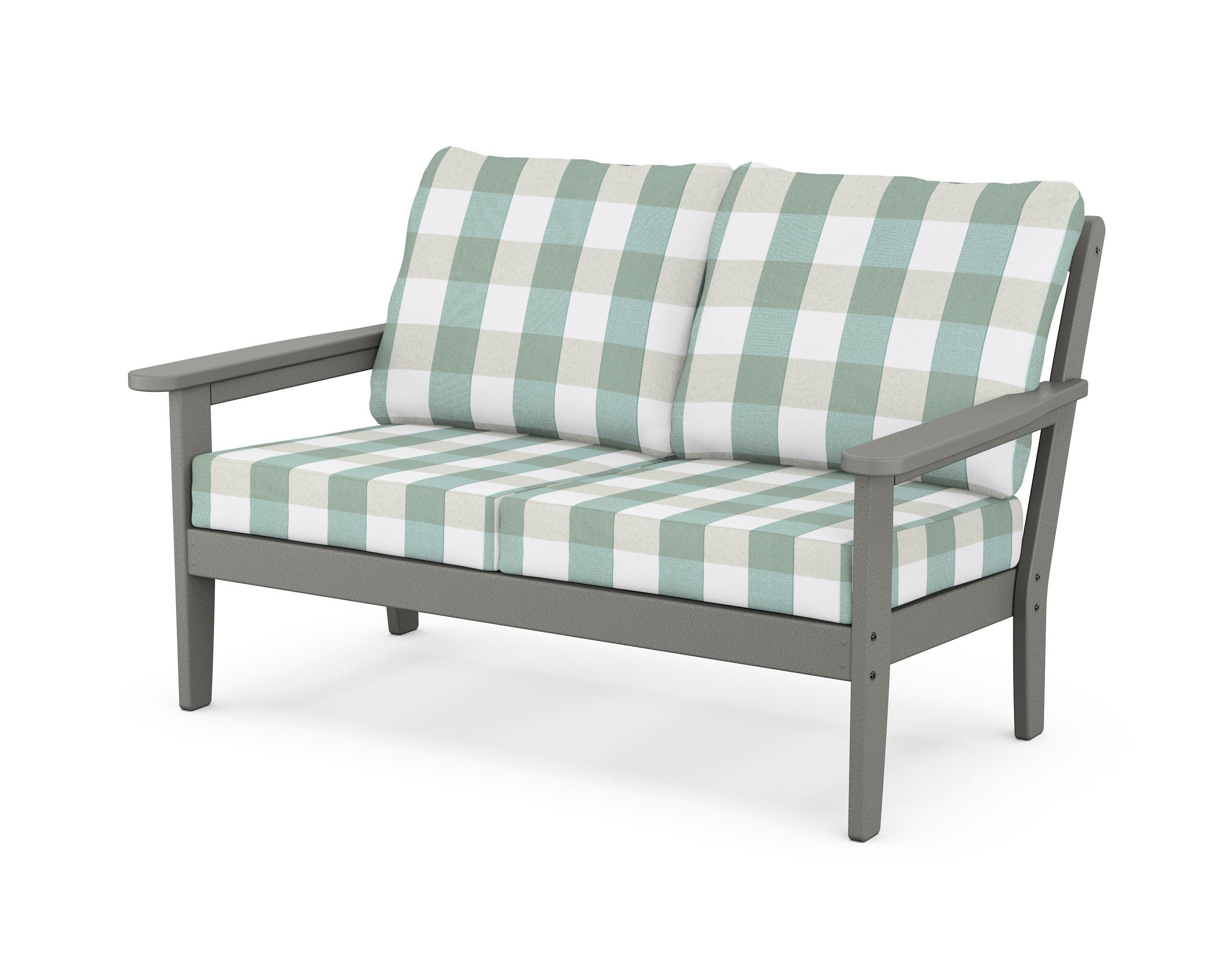 Country Living Cottage Deep Seating Loveseat in Slate Grey / Buffalo Plaid Glacier Spa