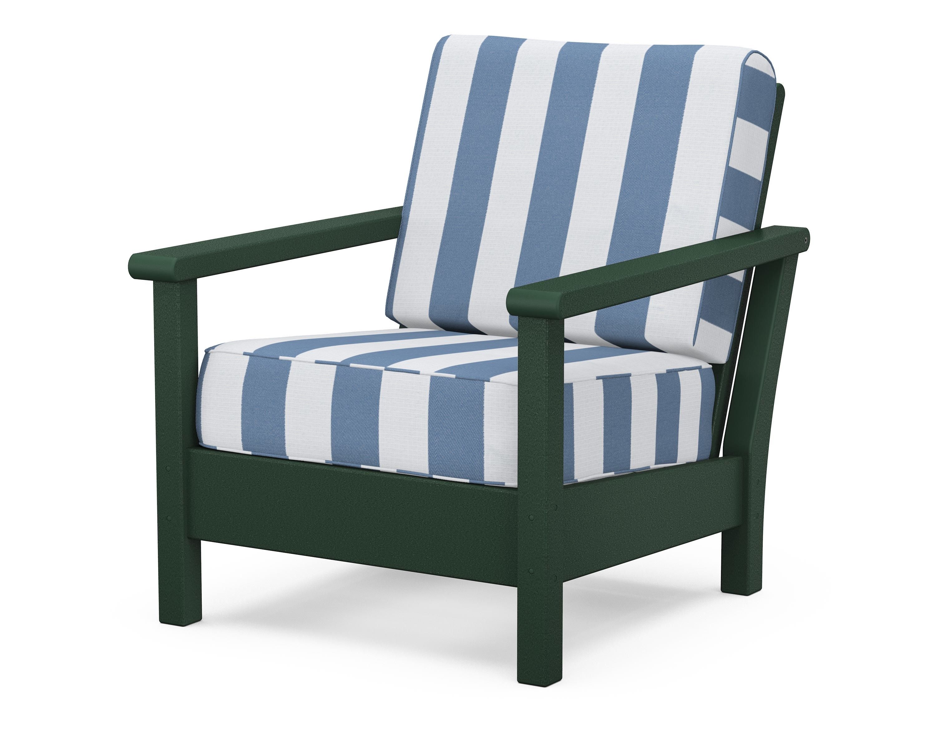 POLYWOOD® Harbour Deep Seating Chair in Green / Cabana Stripe Sky Blue