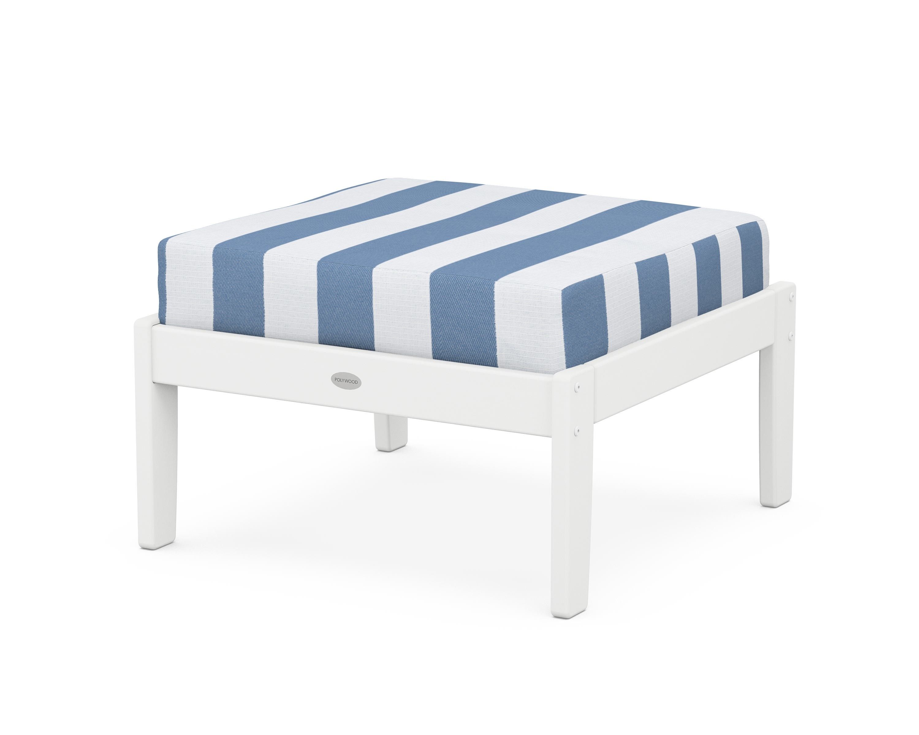 POLYWOOD® Braxton Deep Seating Ottoman in White / Cabana Stripe Sky Blue