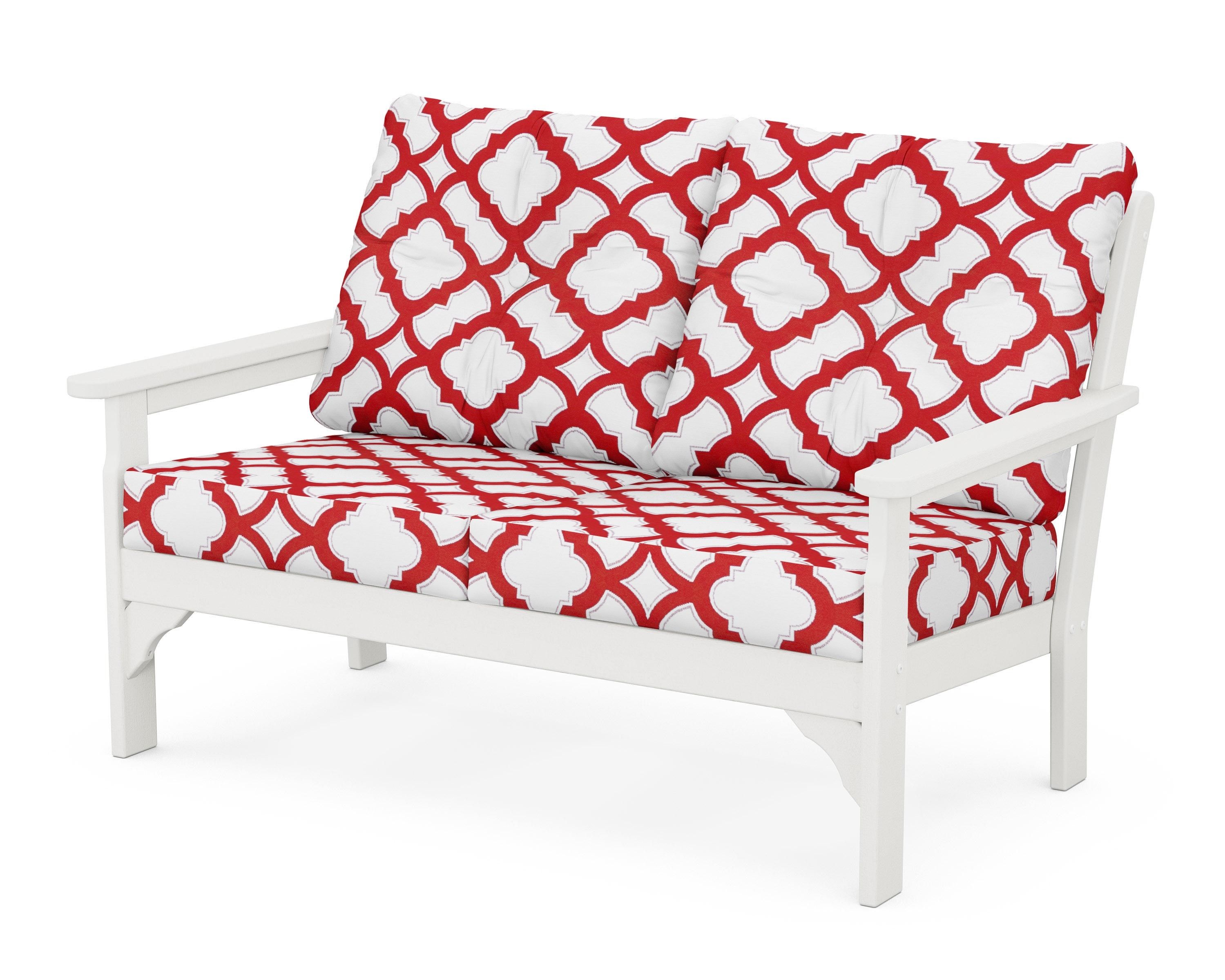 POLYWOOD® Vineyard Deep Seating Loveseat in Vintage White / Trellis Crimson