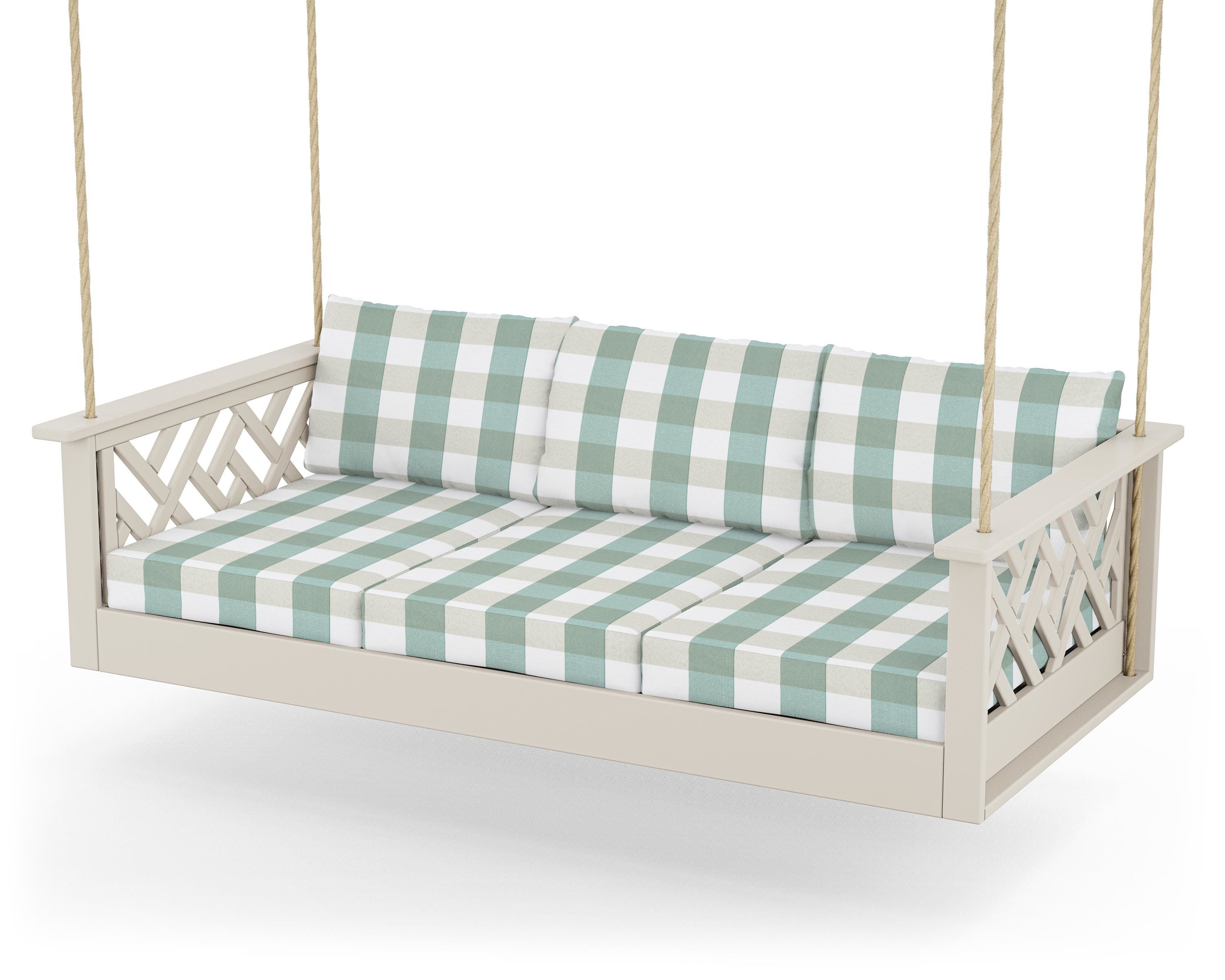 POLYWOOD® Chippendale Daybed Swing in Sand / Buffalo Plaid Glacier Spa