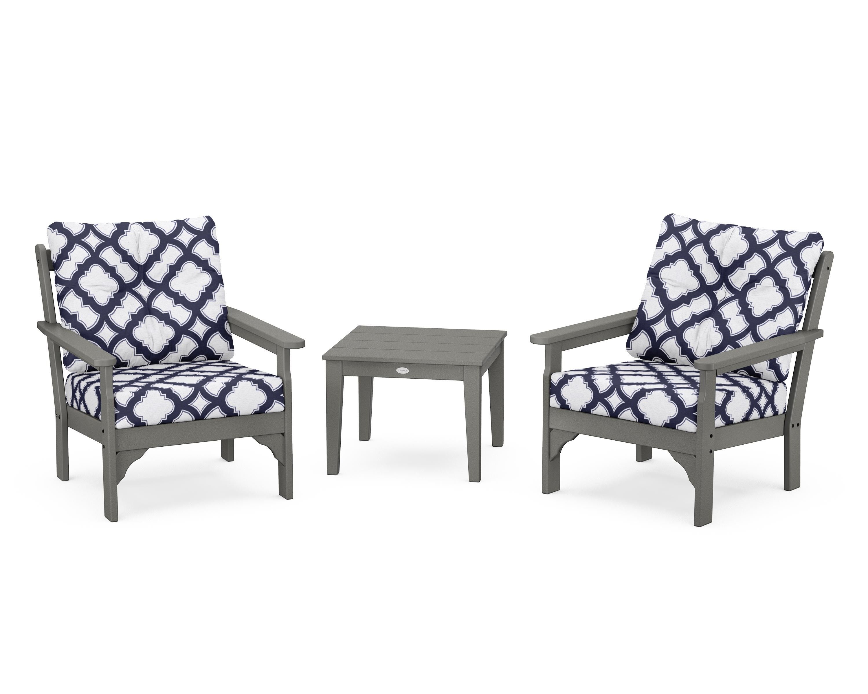 POLYWOOD® Vineyard 3-Piece Deep Seating Set in Slate Grey / Trellis Navy