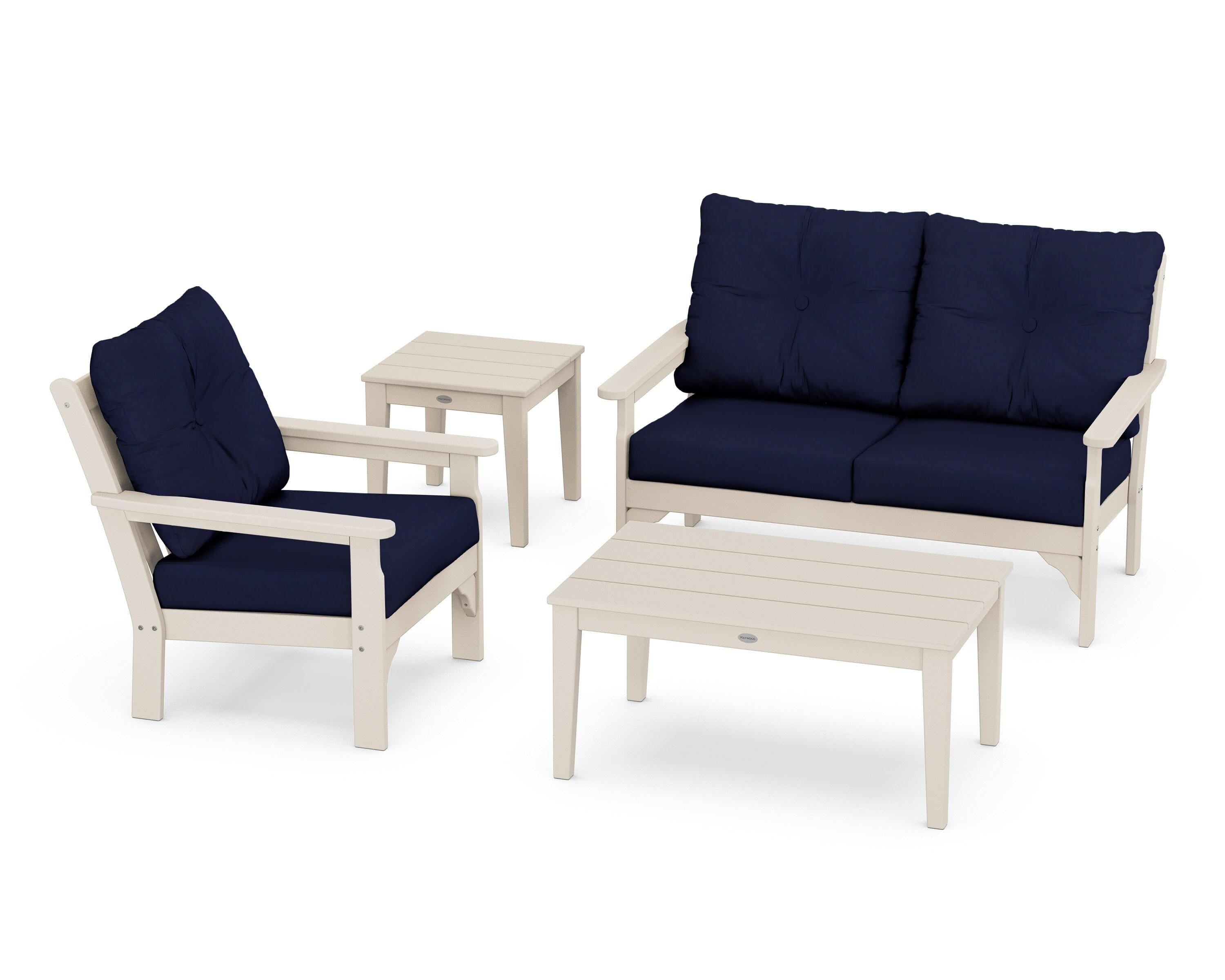 POLYWOOD® Vineyard 4-Piece Deep Seating Set in Sand / Navy