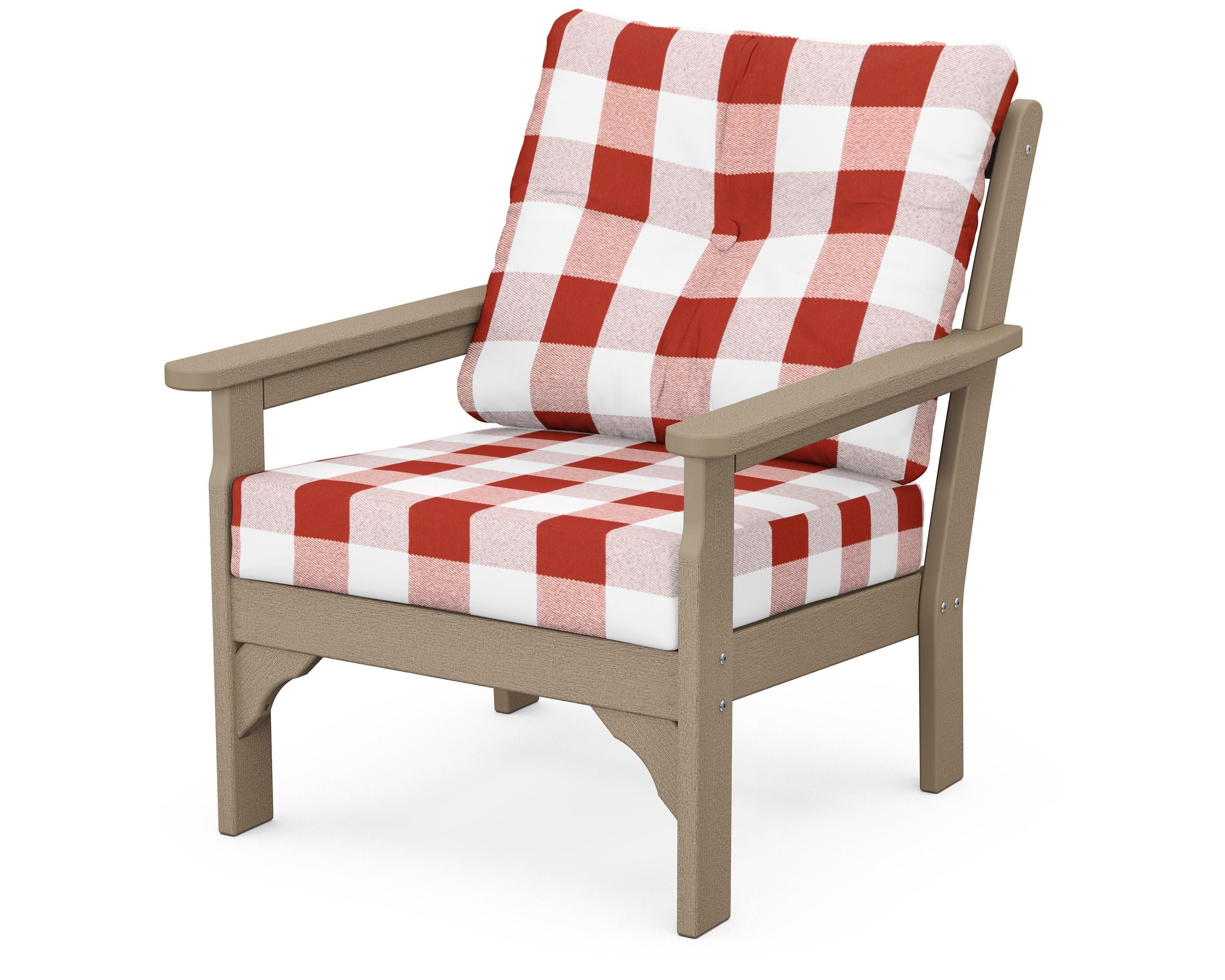 POLYWOOD® Vineyard Deep Seating Chair in Vintage Sahara / Buffalo Plaid Crimson