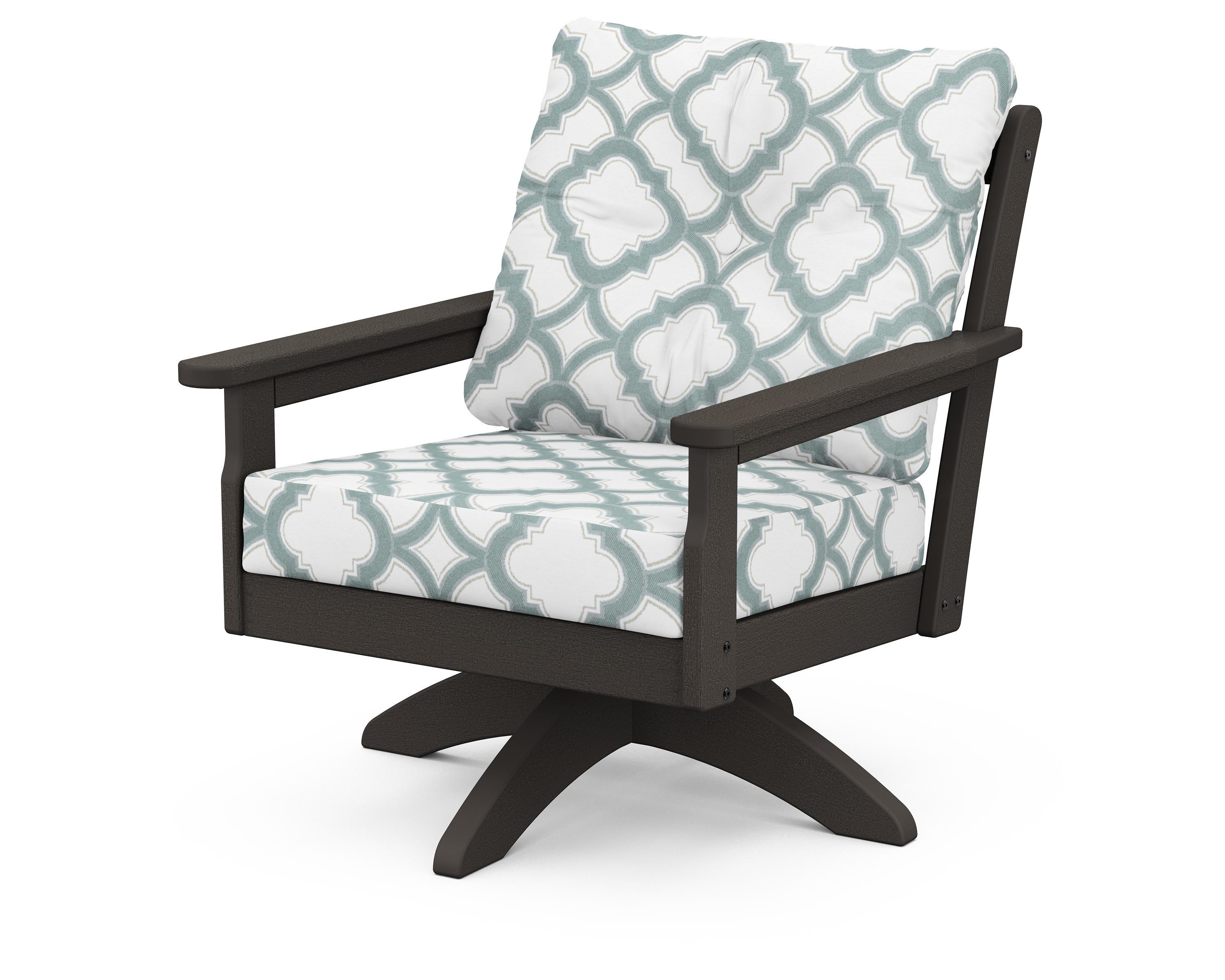 POLYWOOD® Vineyard Deep Seating Swivel Chair in Vintage Coffee / Trellis Glacier Spa