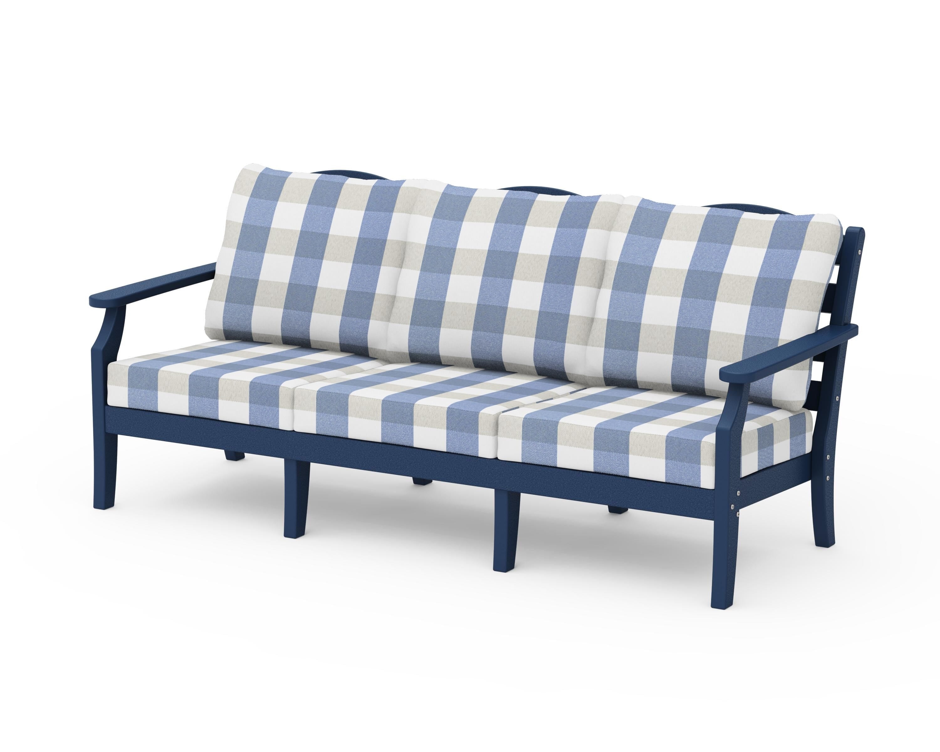 Draper James™ by POLYWOOD® Savannah Deep Seating Sofa in Navy / Buffalo Plaid Sky Blue