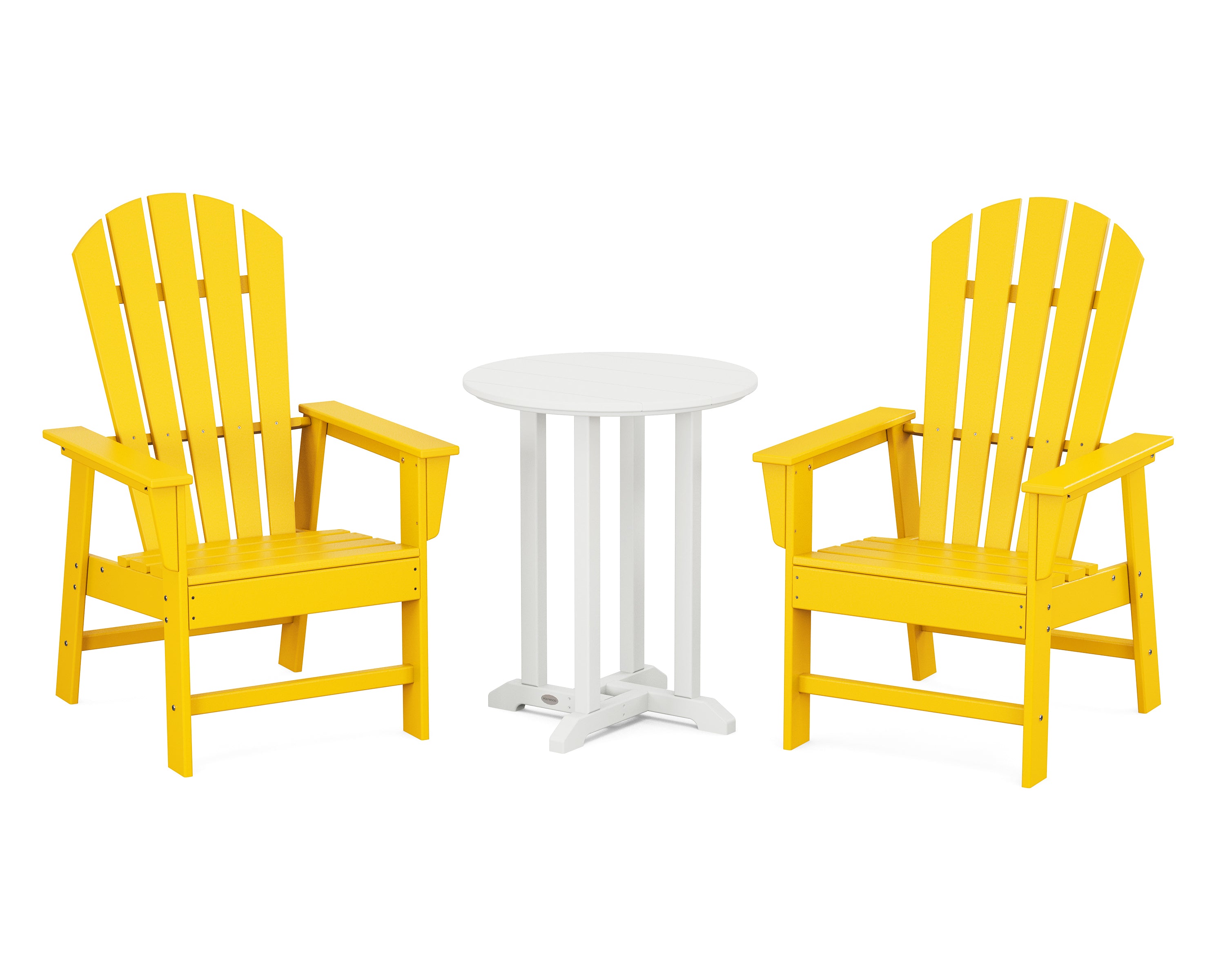 POLYWOOD® South Beach 3-Piece Round Farmhouse Bistro Dining Set in Lemon / White