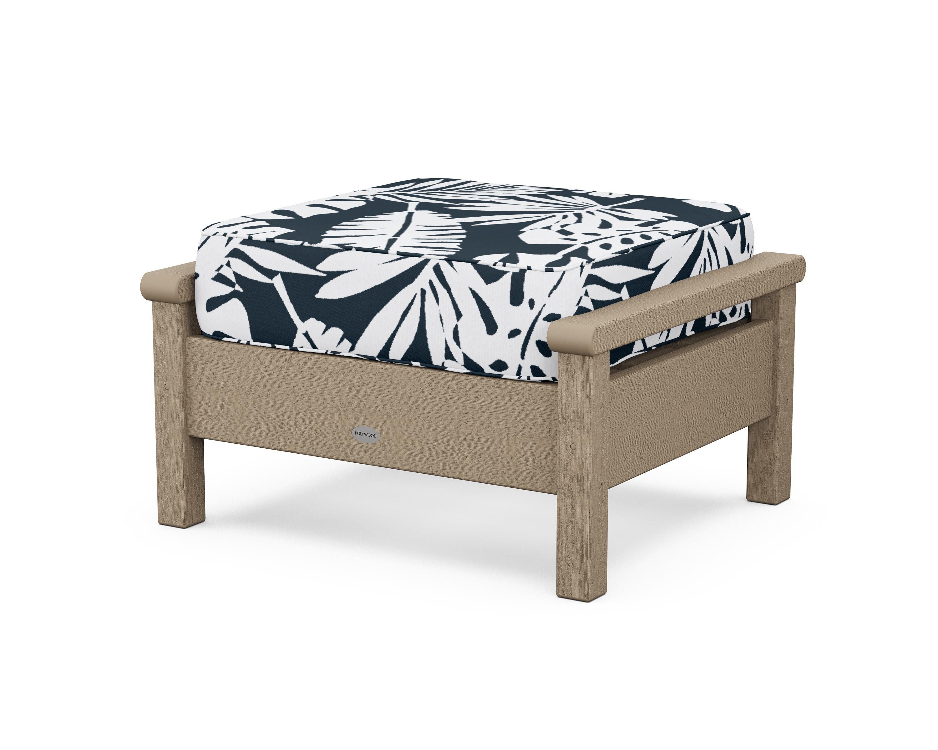POLYWOOD® Harbour Deep Seating Ottoman in Vintage Sahara / Leaf Marine Indigo