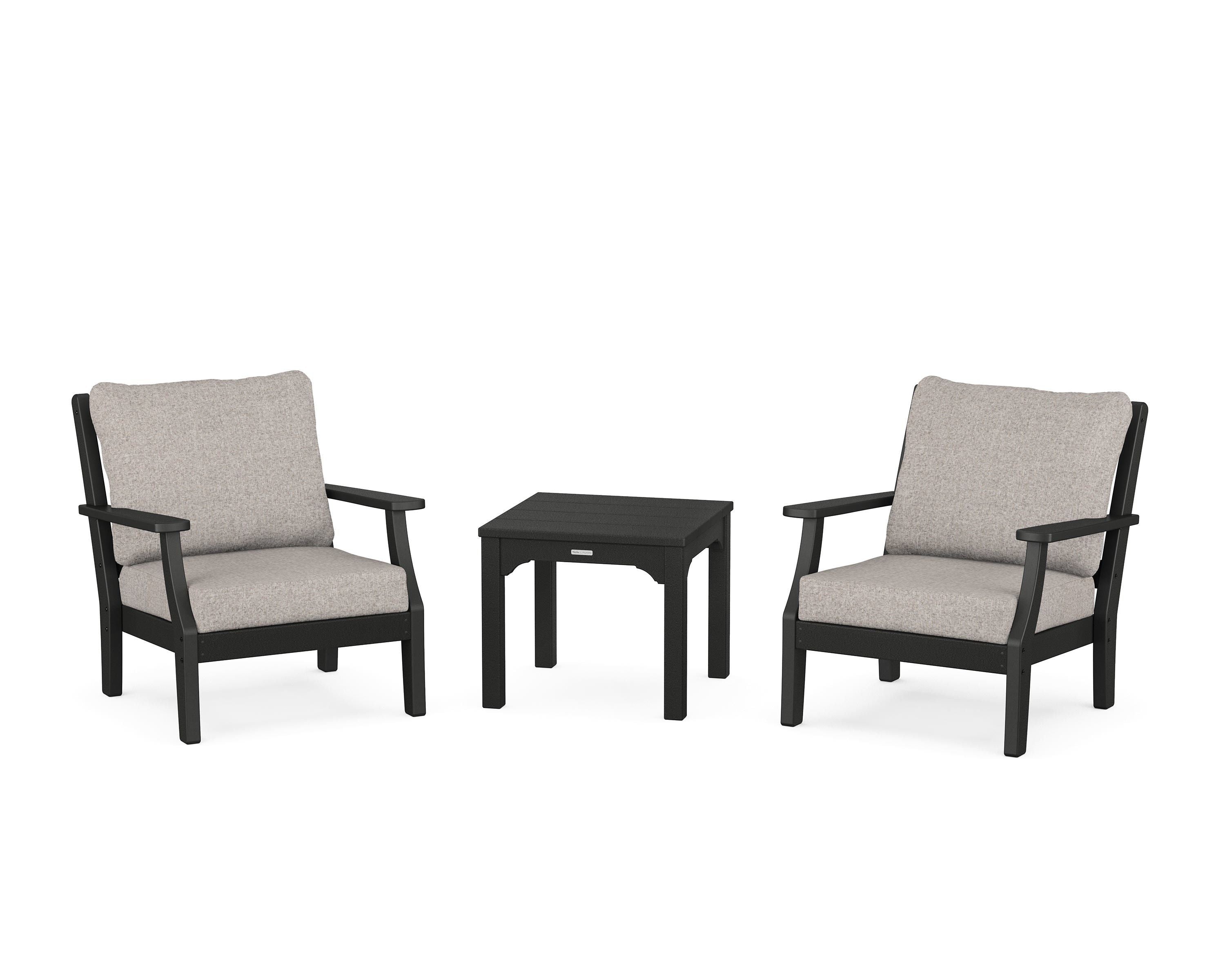 Martha Stewart by POLYWOOD® Chinoiserie 3-Piece Deep Seating Set in Black / Weathered Tweed